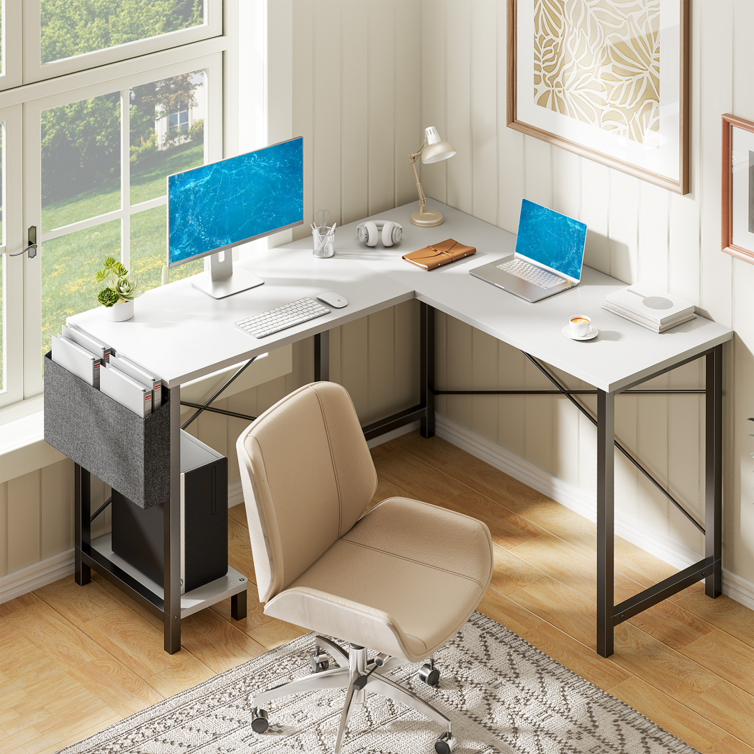 49-Inch L Shaped Desk - Computer Desk Corner Desks Gaming Desk PC Table, With CPU Stand Side Bag For Home Office Dorm St