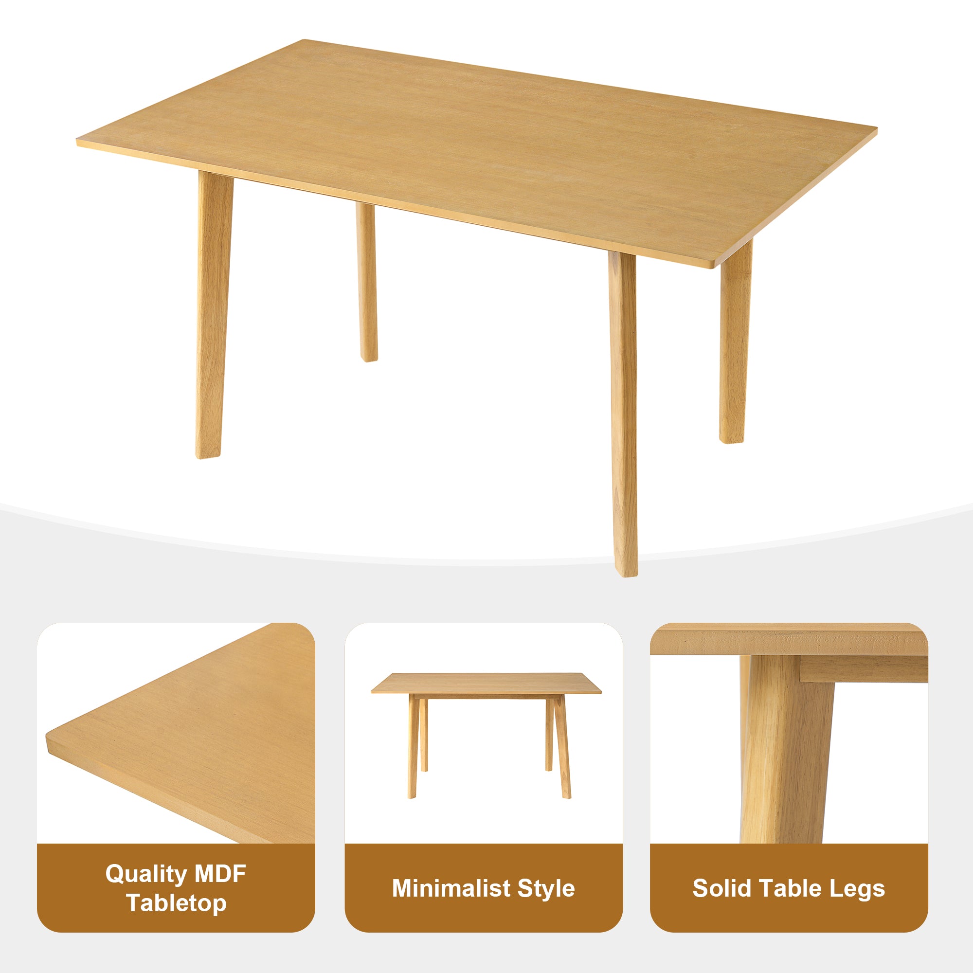 60  Rustic Farmhouse Dining Table - Solid Wood Frame, Minimalist Modern Dining Table For Kitchen, Dining Room, Living Ro