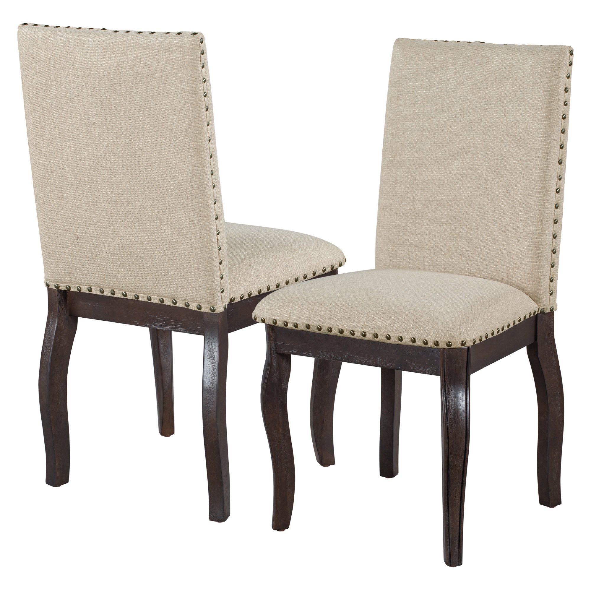TREXM Set Of 2 Dining Chairs Wood Upholstered Fabirc Dining Room Chairs With Nailhead  Espresso