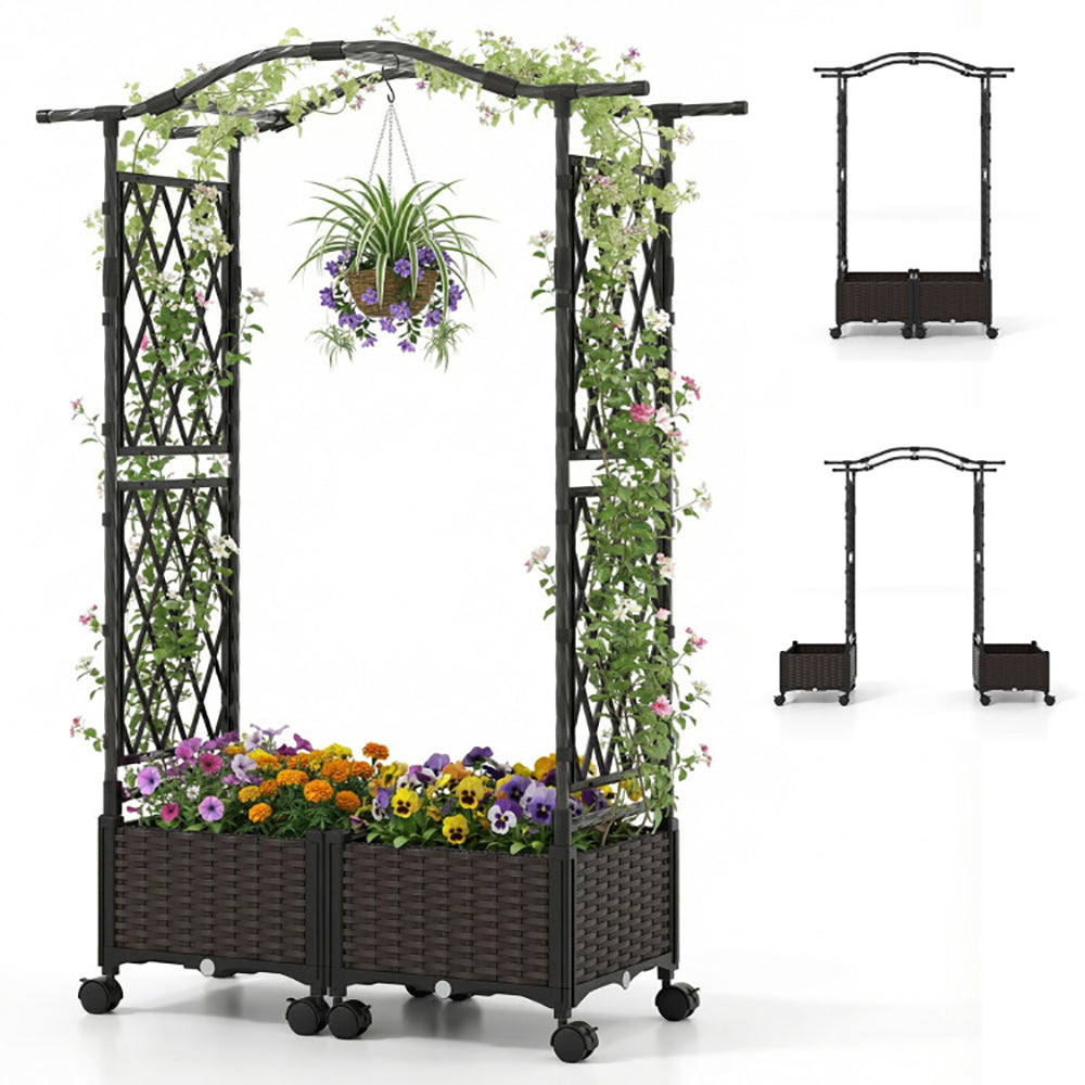 5 FT Self-Watering Planter Boxes With Lattice Trellis And Roof For Outdoor Application, Such As Balcony, Deck, Patio, An