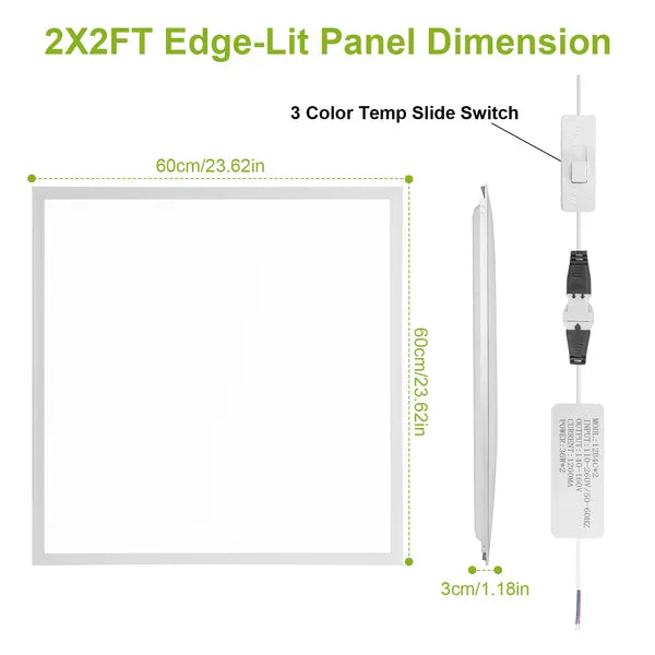 2Pcs 72W 2×2FT LED Panel Light 3800LM Flat Ceiling Light With 3 Lighting Color Temperature Equivalent LED Troffer Recess