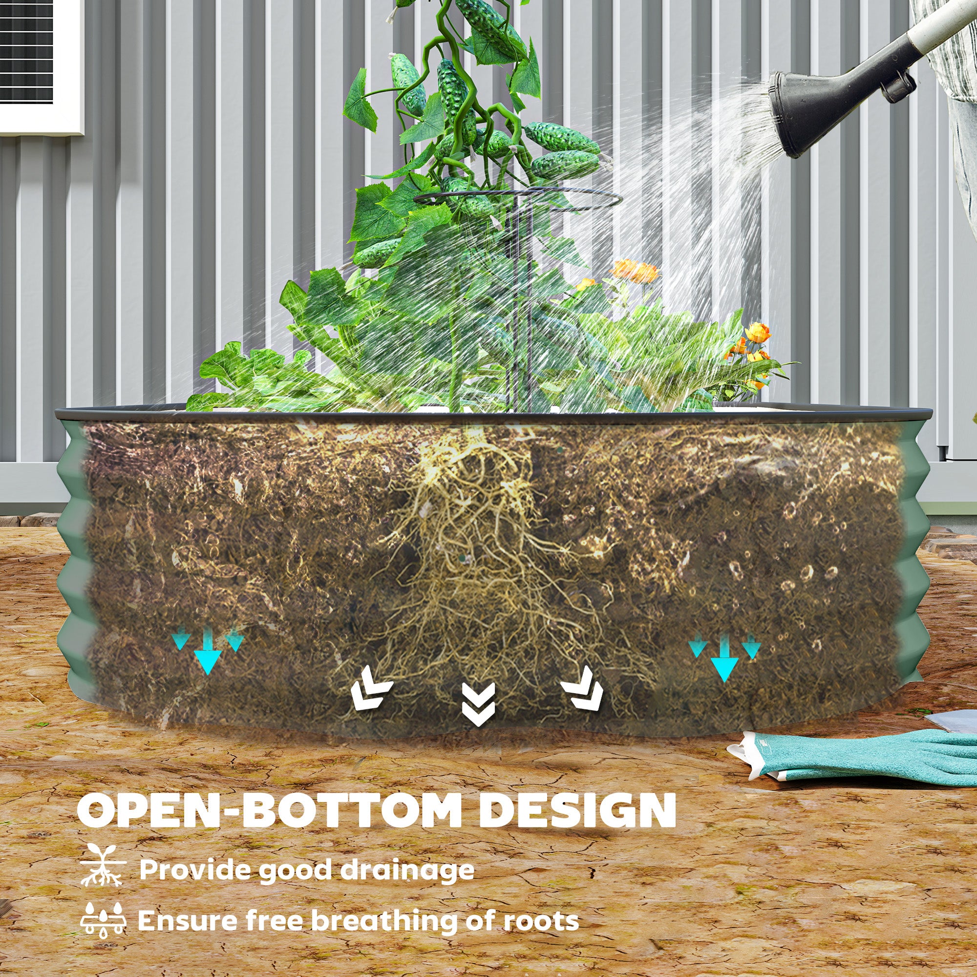 7 x 3 x 1 Raised Garden Bed Set, 2PCS Raised Beds for Gardening with Metal Plant Stakes, Green
