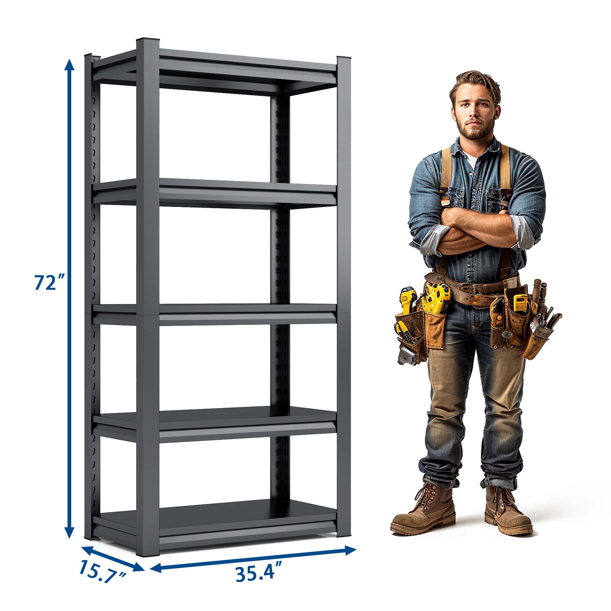 72 H  5 Tier Metal Shelves For Storage Garage Shelving 2000LBS Heavy Duty Storage Shelves Adjustable Garage Shelf Indust