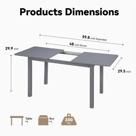 59 Extendable Dining Table, Modern House Dining Room Table For 4-8, Wooden Kitchen Table , Dining Room, Working Office,