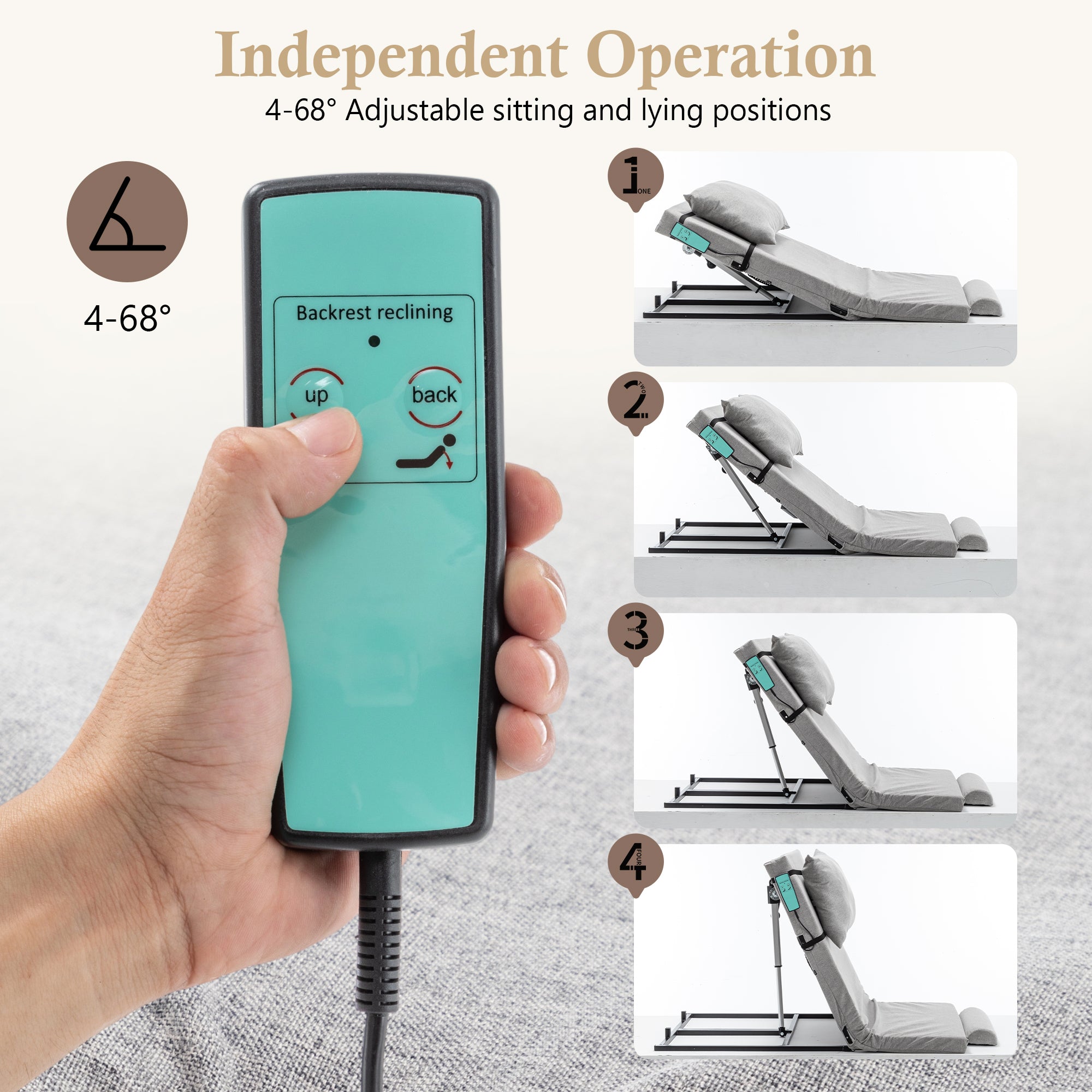 Electric Adjustable Bed Backrest - 300 Lbs Weight Capacity, 4-68 Lift, Machine Washable Fabric  For Elderly, Pregnancy,