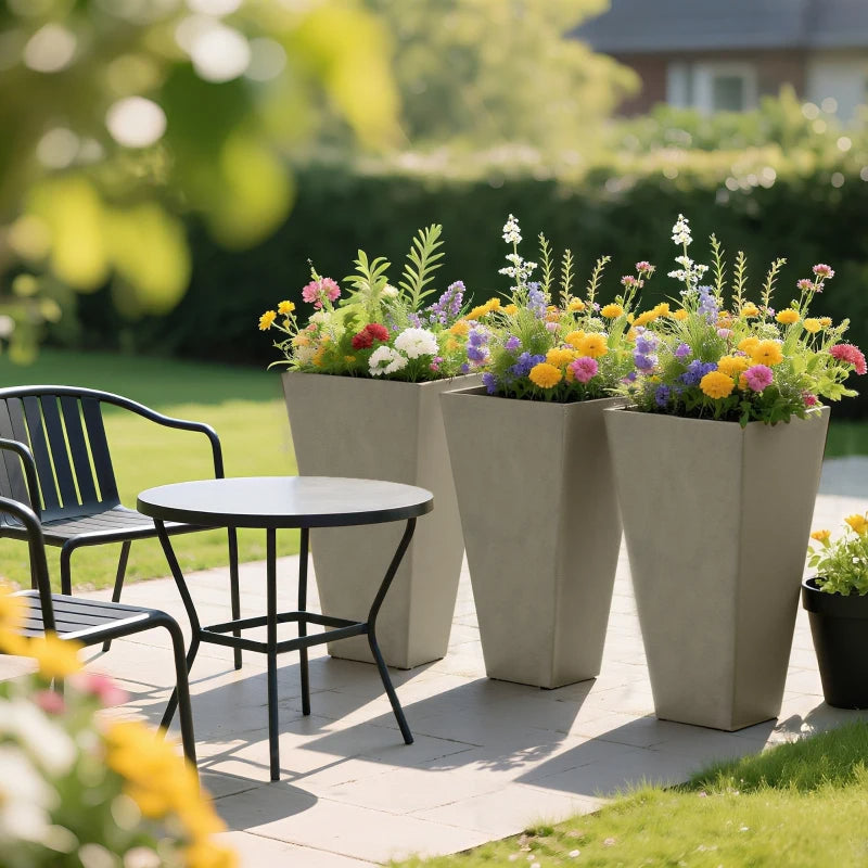 Tall Planters For Outdoor Plants Set Of 3, 28 In Taper Planters With Drainage Holes, Indoor Plant Pots, Front Porch Deco