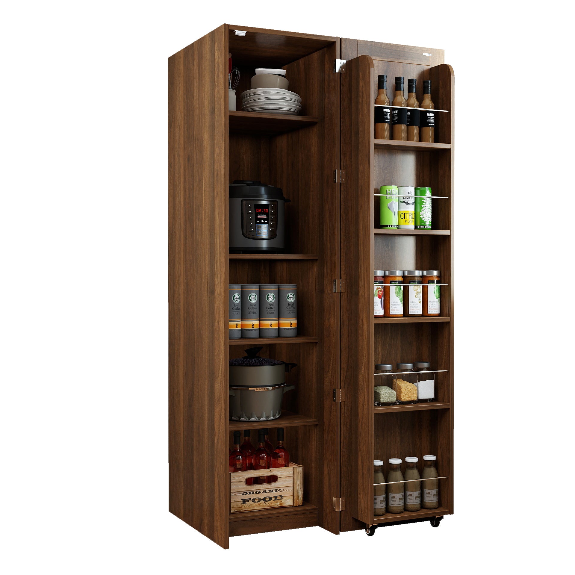 Kitchen Pantry Cabinet, BrownFreestanding Buffet Cupboards Sideboard With Doors & Shelves, Kitchen Pantry Storage Cabine