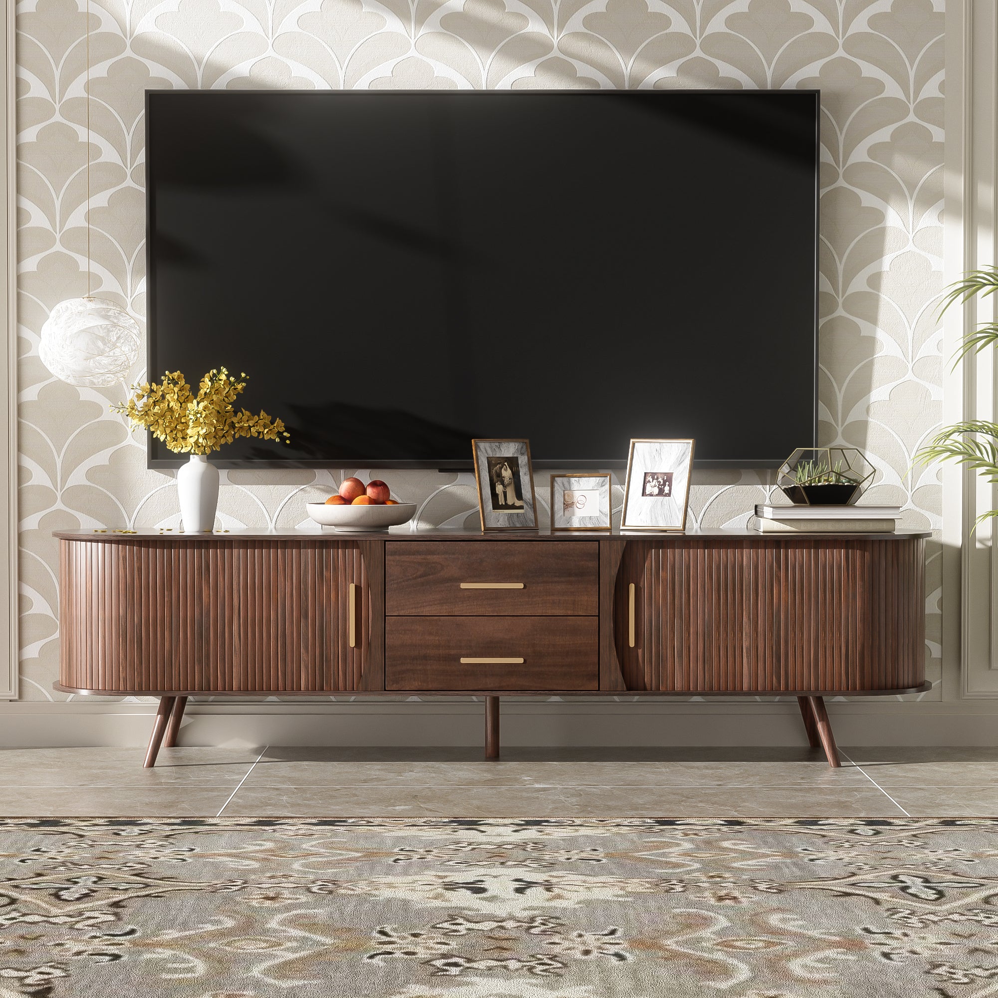 Mid-Century Modern TV Stand For 80  TV, Entertainment Center With Storage For Living Room, Bedroom, Media Console Table With 2 Drawers