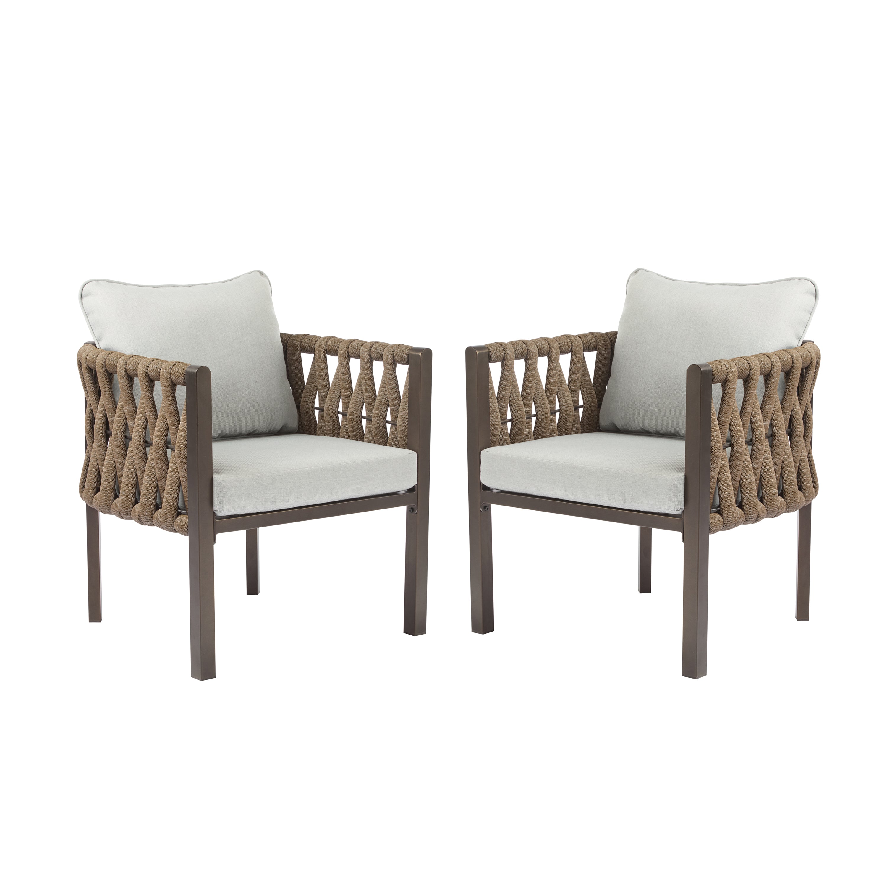 2-Pieces Outdoor Metal Patio Club Chair, Patio Furniture Arm Chair With Cushion, Modern Outdoor Furniture Deep Seating F