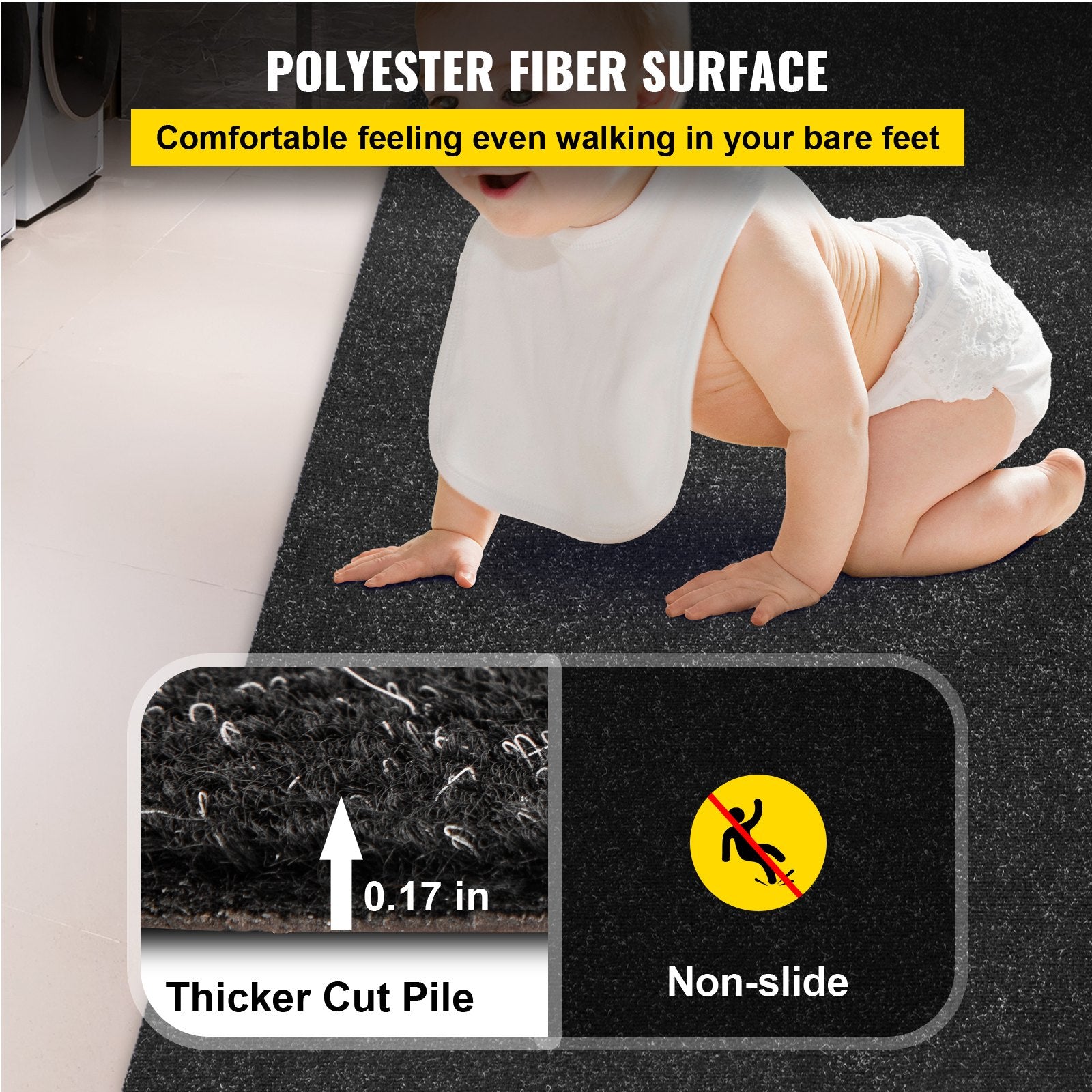 Boat Carpet, 6 Ft X 18 Ft Marine Carpet For Boats, Waterproof Black Indoor Outdoor Carpet With Marine Backing Anti-Slide