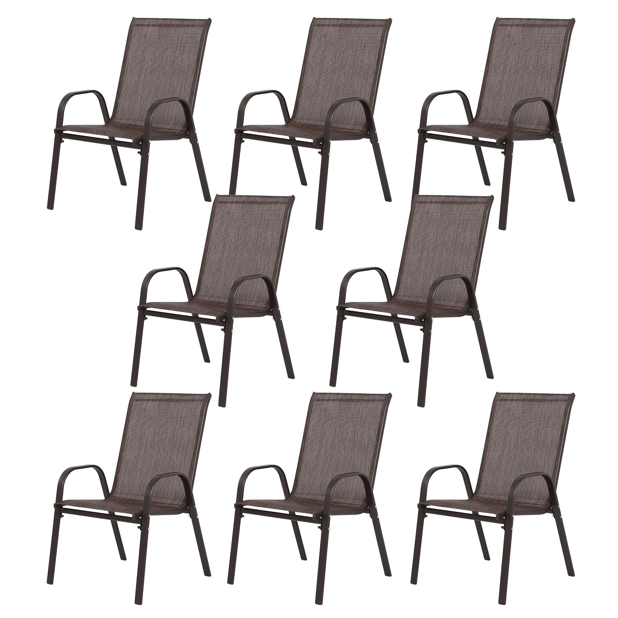 8 Piece Patio Chairs, Outdoor Camping Chairs With Breathable Textilene Fabric, Set Of 2 Garden Chairs With Armrest High