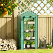 Mini Greenhouse with Screen Roof, 4 Tier Portable Small Greenhouse with High Strength PE Cover, Green