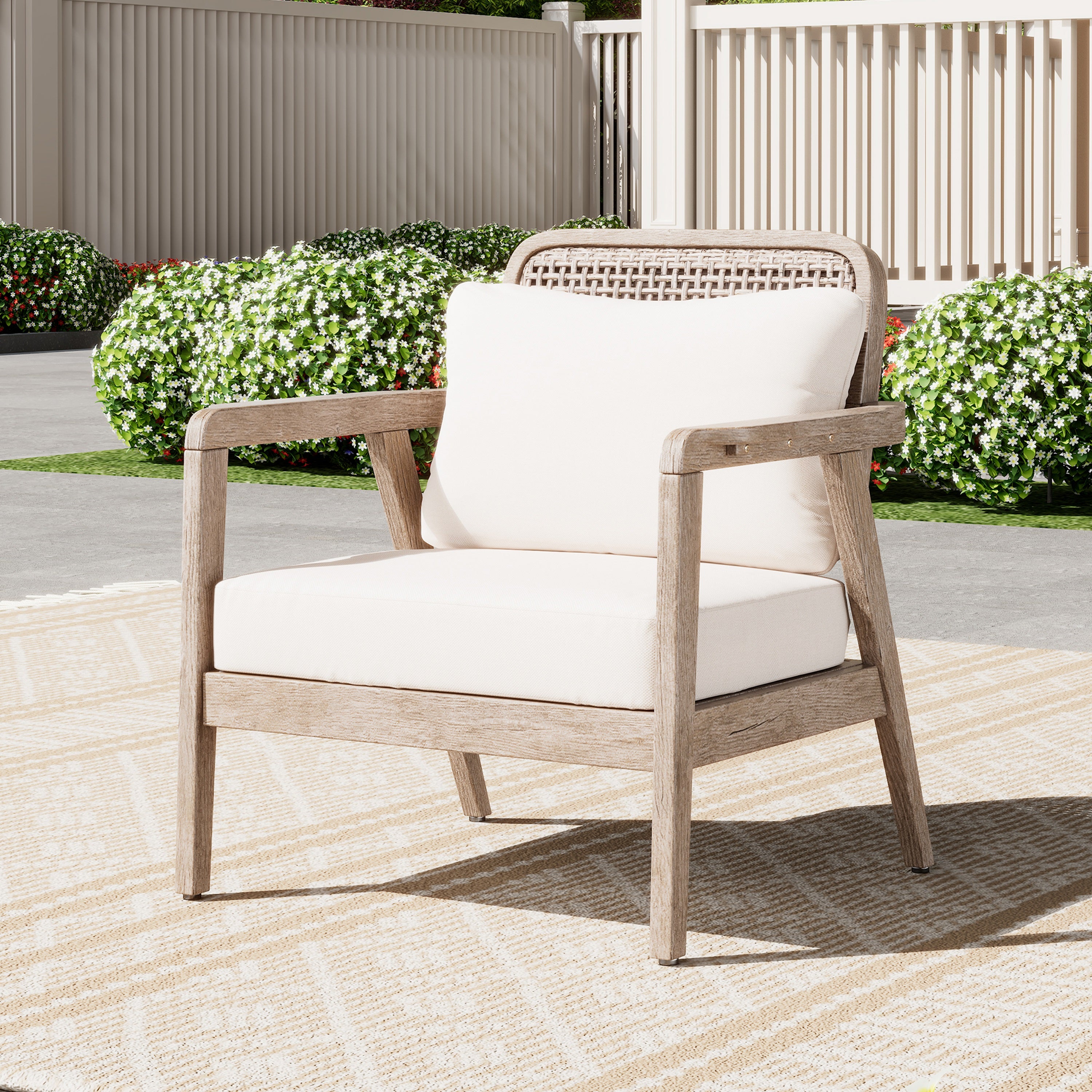 Outdoor Acacia Wood Patio Club Chair, Patio Furniture,Waterproof Thick Cushion Deep Seating For Porch, Garden, Backyard,