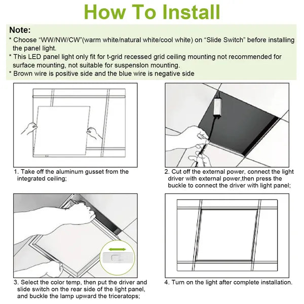 2Pcs 72W 2×2FT LED Panel Light 3800LM Flat Ceiling Light With 3 Lighting Color Temperature Equivalent LED Troffer Recess