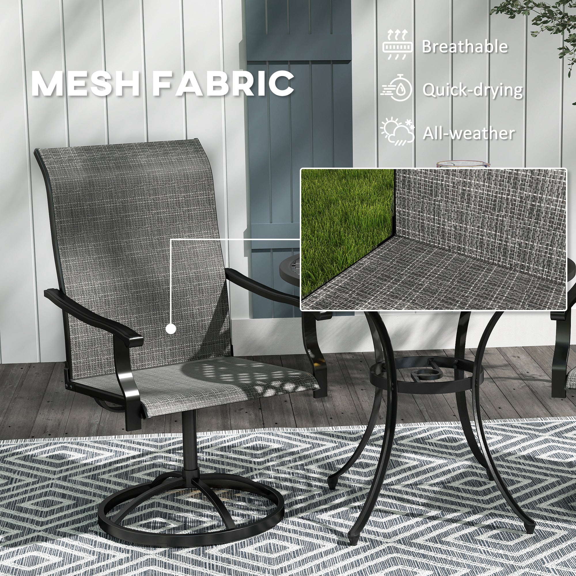 Patio Swivel Chairs Set Of 2, High Back Patio Dining Chairs With All-Weather Mesh For Backyard, Lawn, Garden, Gray