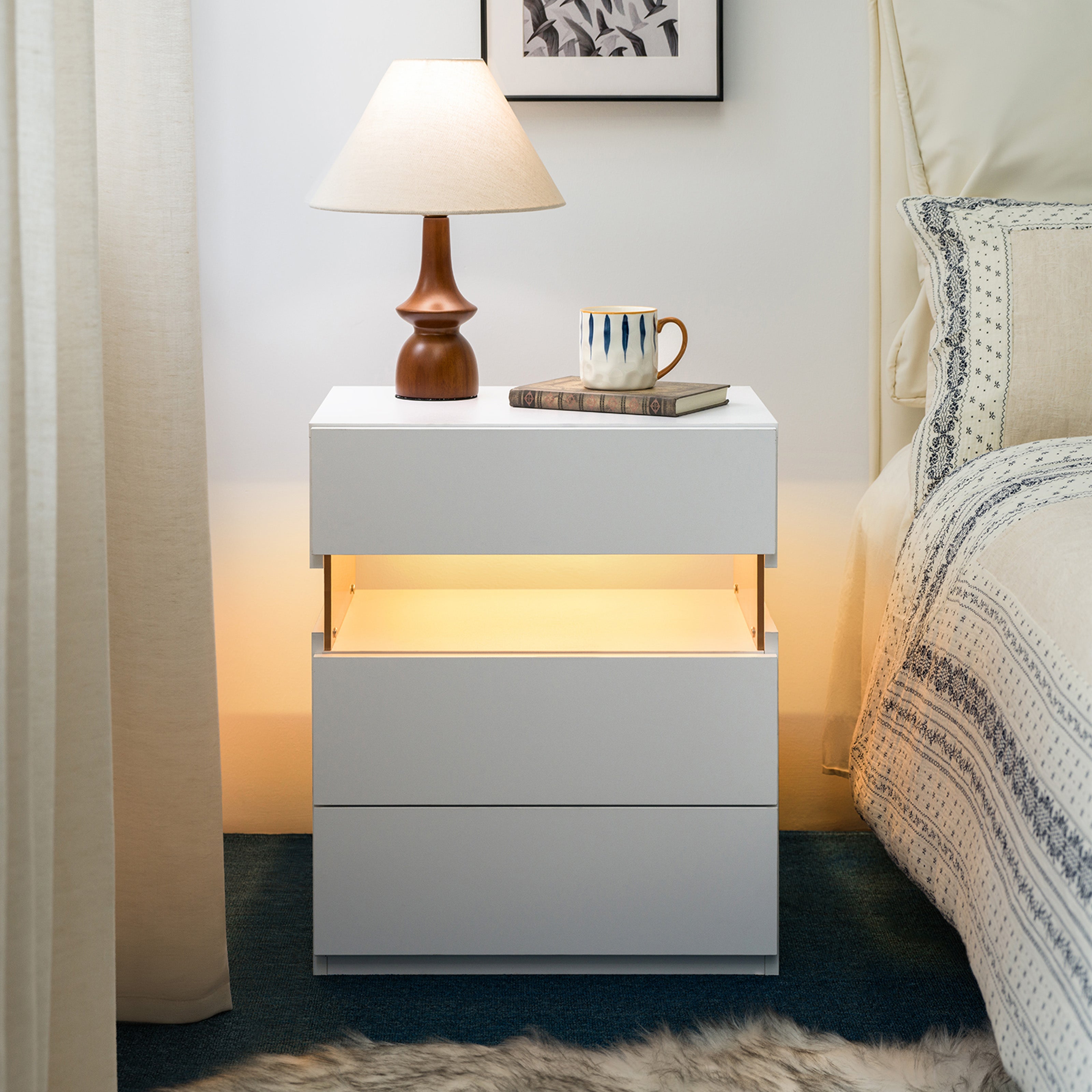 LED Nightstands 3 Drawer Dresser For Bedroom End Table With Acrylic Board LED Bedside Tables For Bedroom Living Room Bed