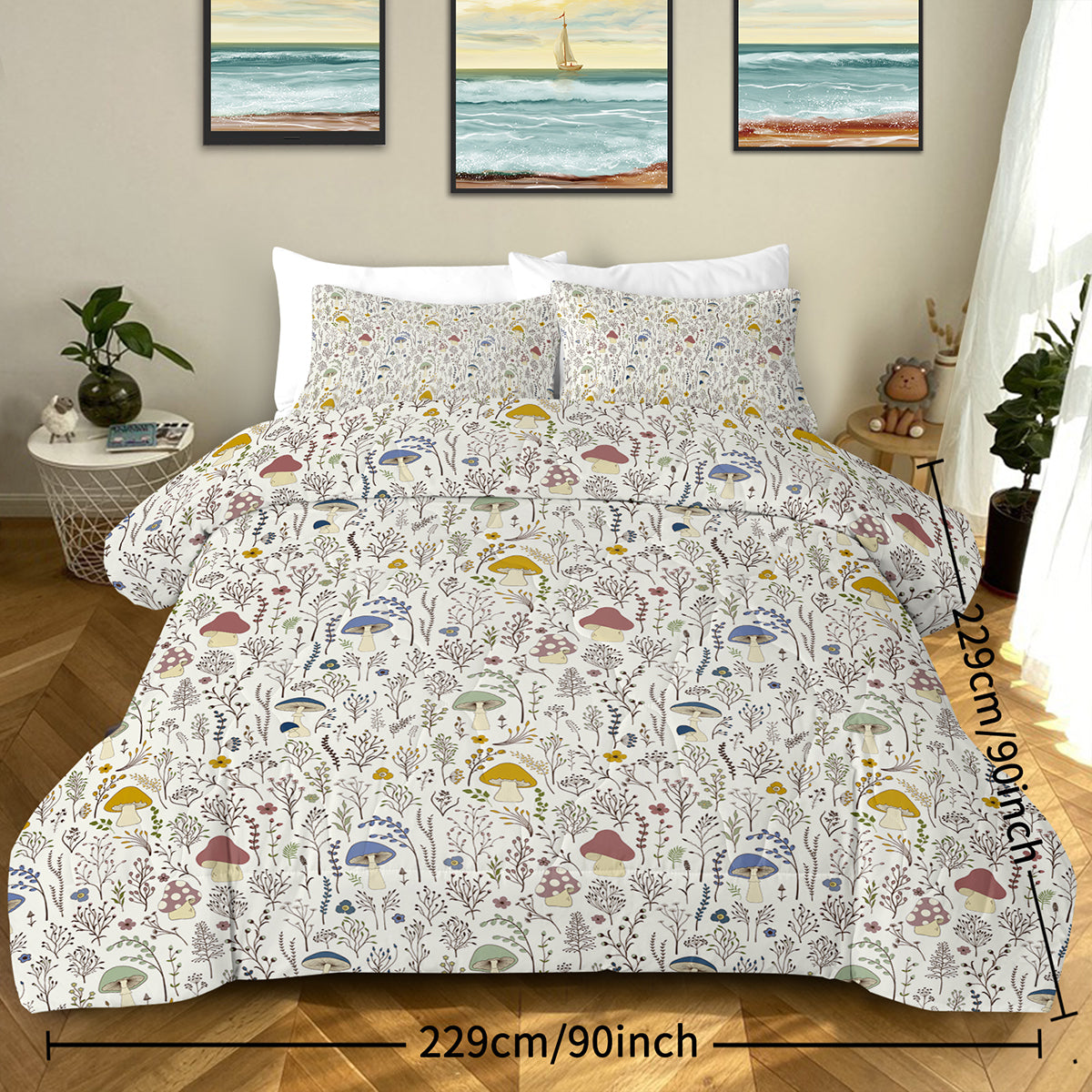 3 Pieces Mushroom Decoration Comforter Set Soft Bedding Set For Home Bedroom Decor Twin Full Queen King Size
