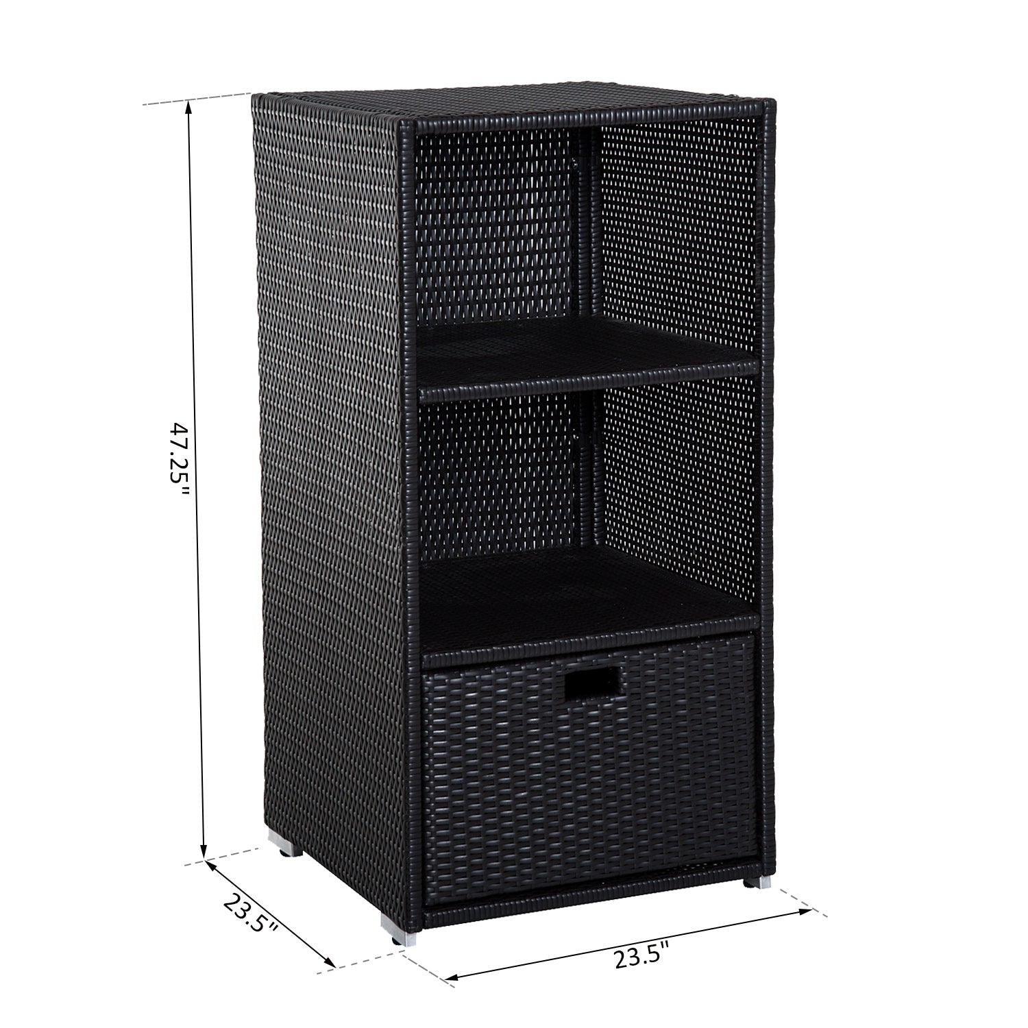 Poolside Towel Cabinet, Rattan Wicker With Storage,2-Tier Shelves And Bottom Drawer, For Pool, Patio Backyard, 47", Dark