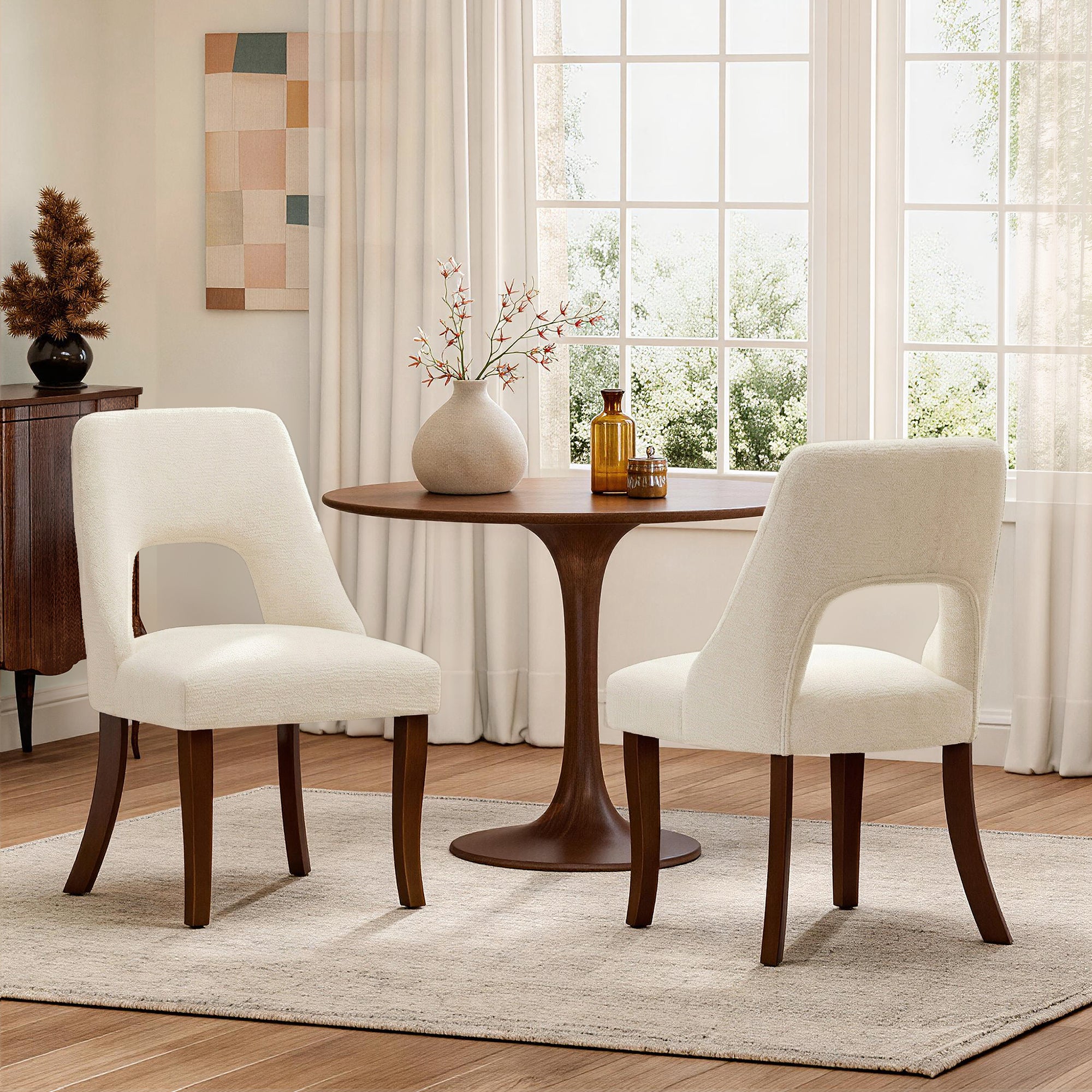 Dining Chair Set of 2,Upholstered Chenille Fabric Dining Chair Curved Solid Wood Legs, Elegant Tufted Club Dining Room K
