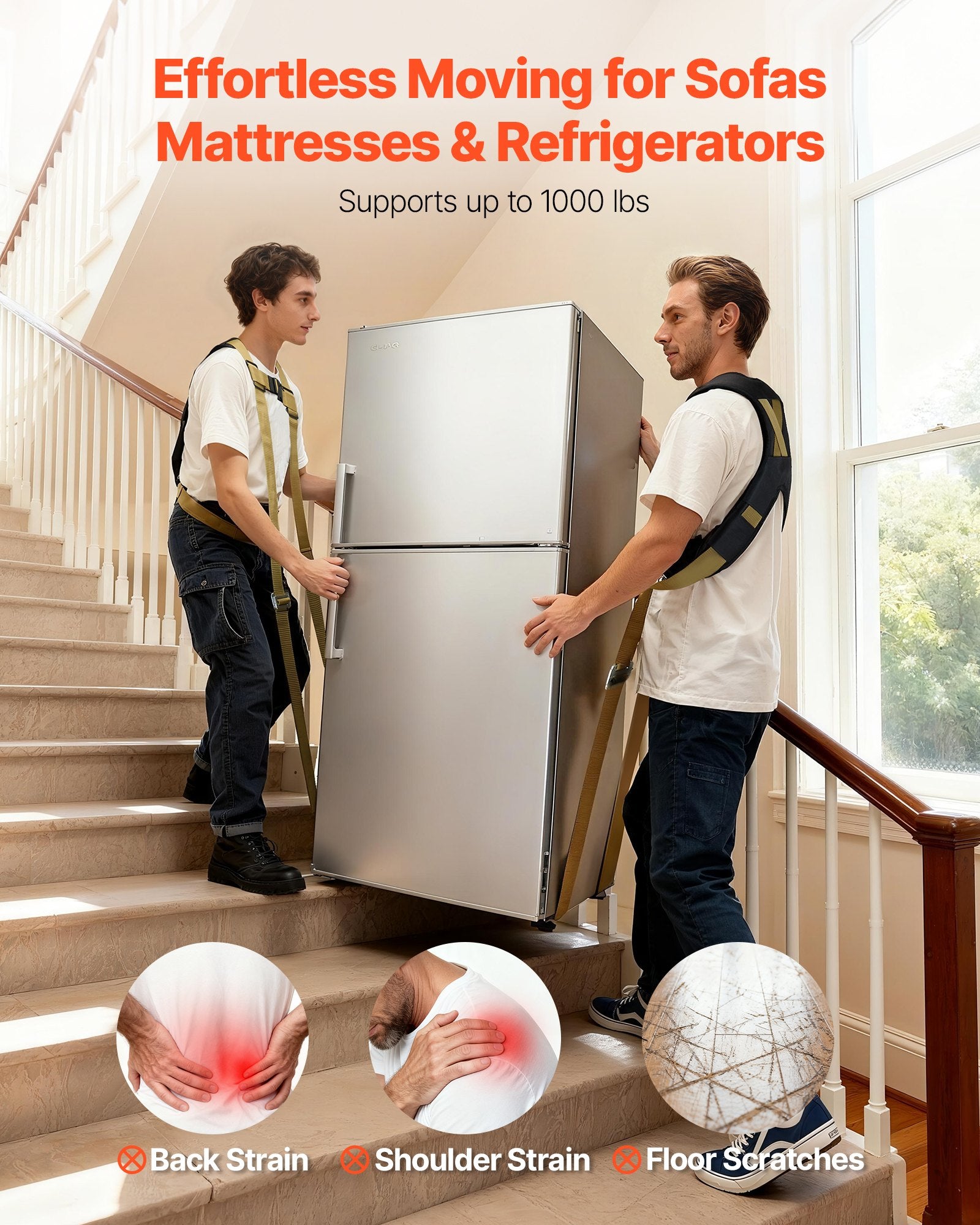 Moving Straps, Supports Up To 1000 Lbs, 2-Person Lifting And Moving System With 2 Harness Straps & 2 Load-bearing Straps