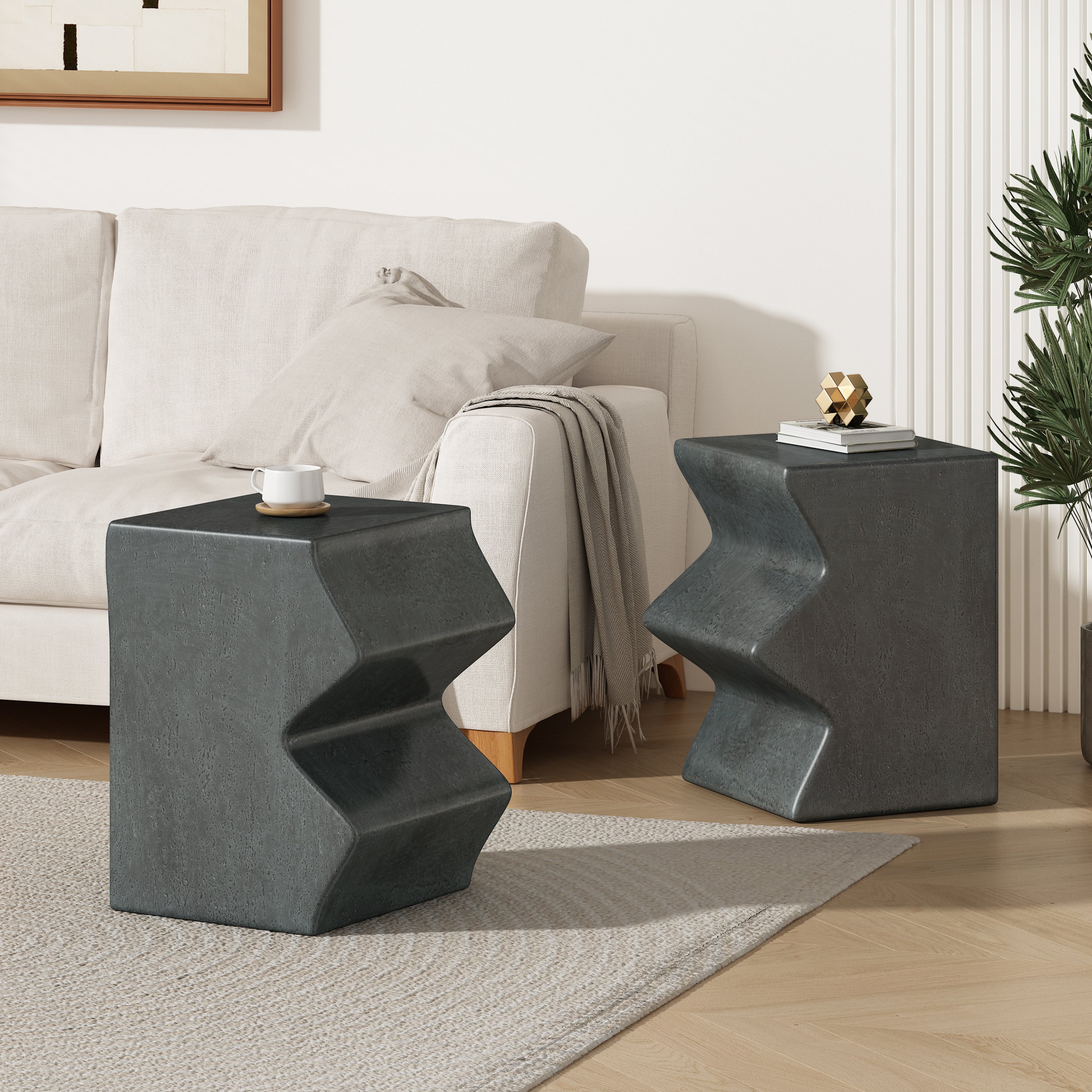MGO Side Table, Set Of 2 Rectangular Outdoor Side Tables, Decorative Garden Stools For Indoor Outdoor, Accent Table Pati