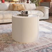Light Sintered Stone Top Cylinder Shape Leather Coffee Modern Sofa Table For Living Room Furniture  Each Tabletop Has A Unique Gold Pattern