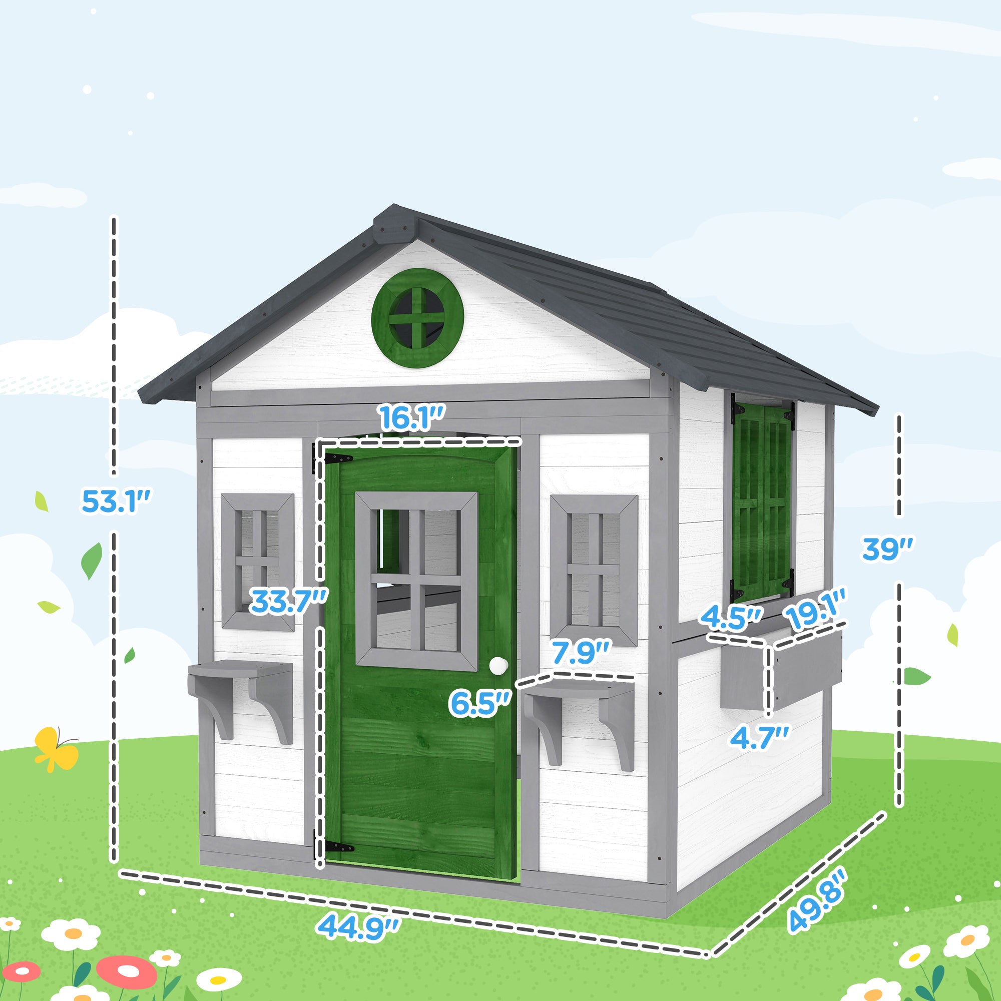 Wooden Playhouse for Kids Outdoor with Doors