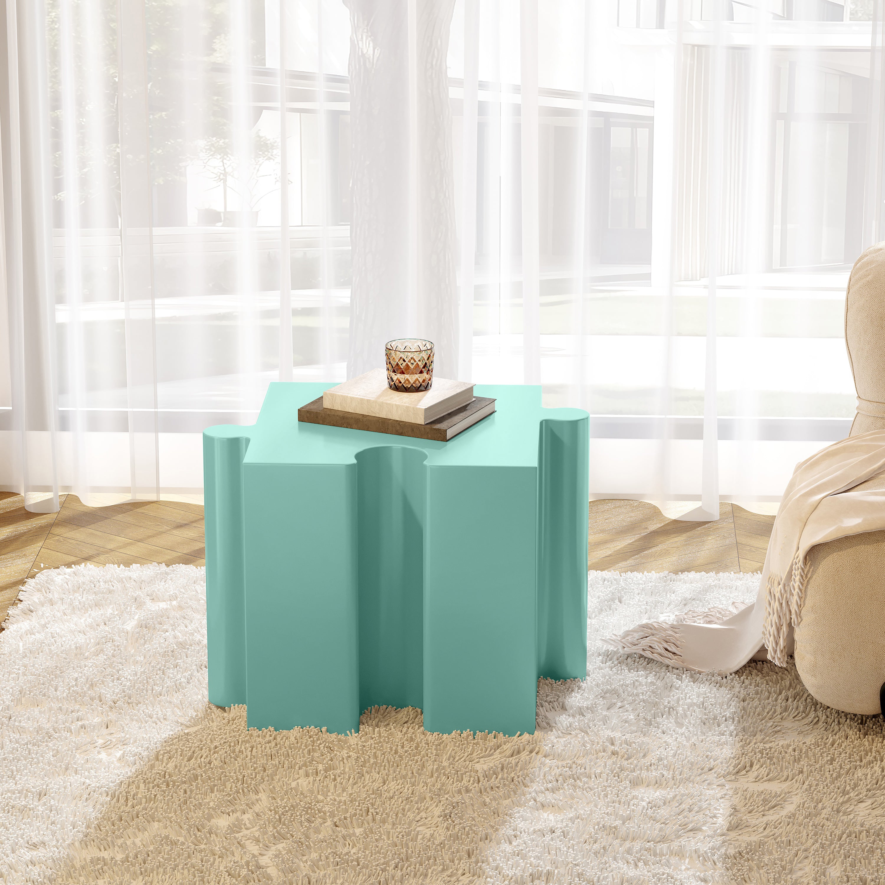 3-Piece Artistic Puzzle Table Set,Modular MGO Side Tables With Interlocking Design  2 Convex & 1 Concave , 200lb Capacit