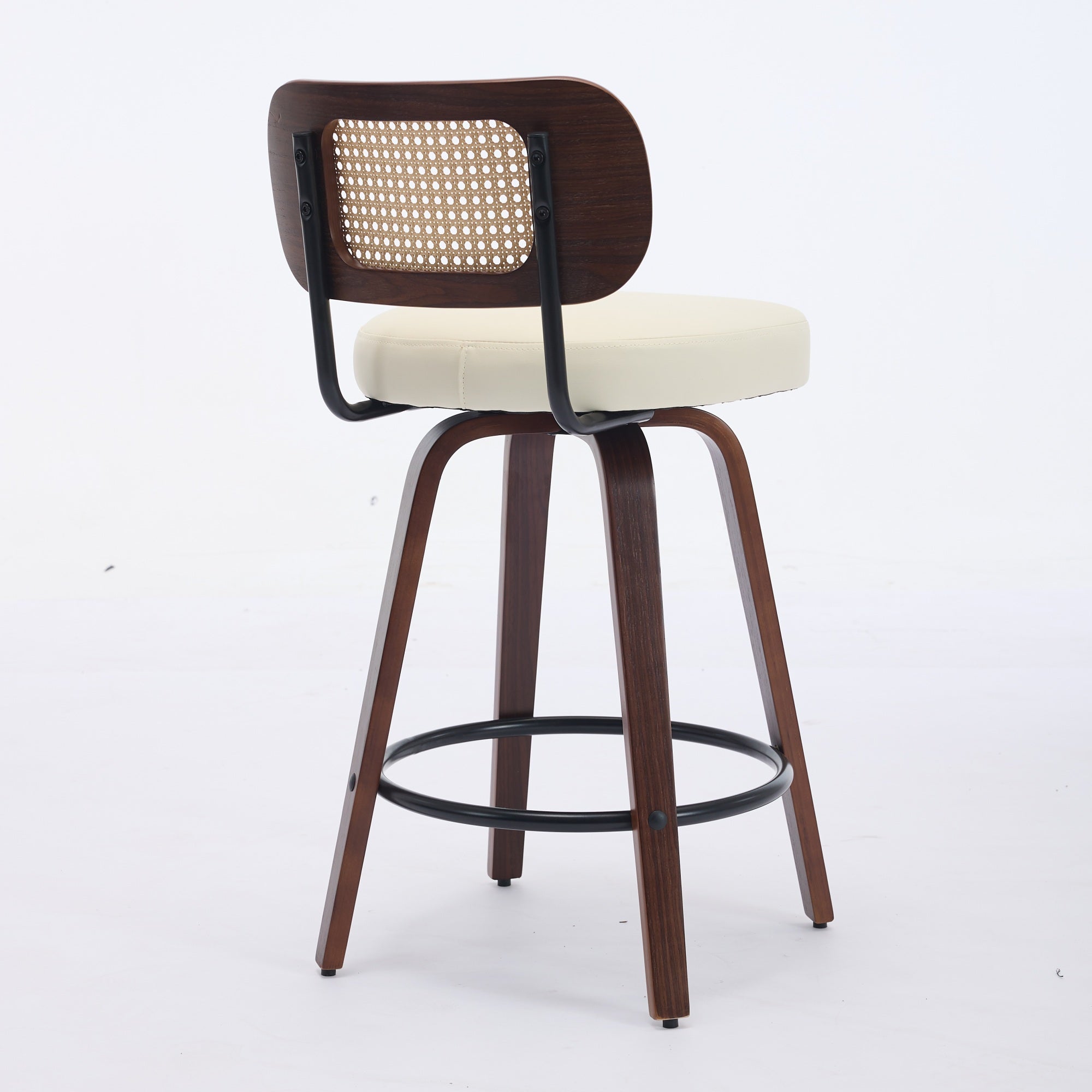 Set Of 3 Counter Height Bar Stools  26 Inch Rattan Counter Height Stools With Cane Back, Upholstered Seat, Walnut Crafts