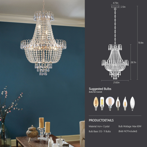 Golden Crystal Chandelier, Large Modern Luxury Chandelier, Suitable For Living Room, Dining Room, Bedroom, Hallway - No