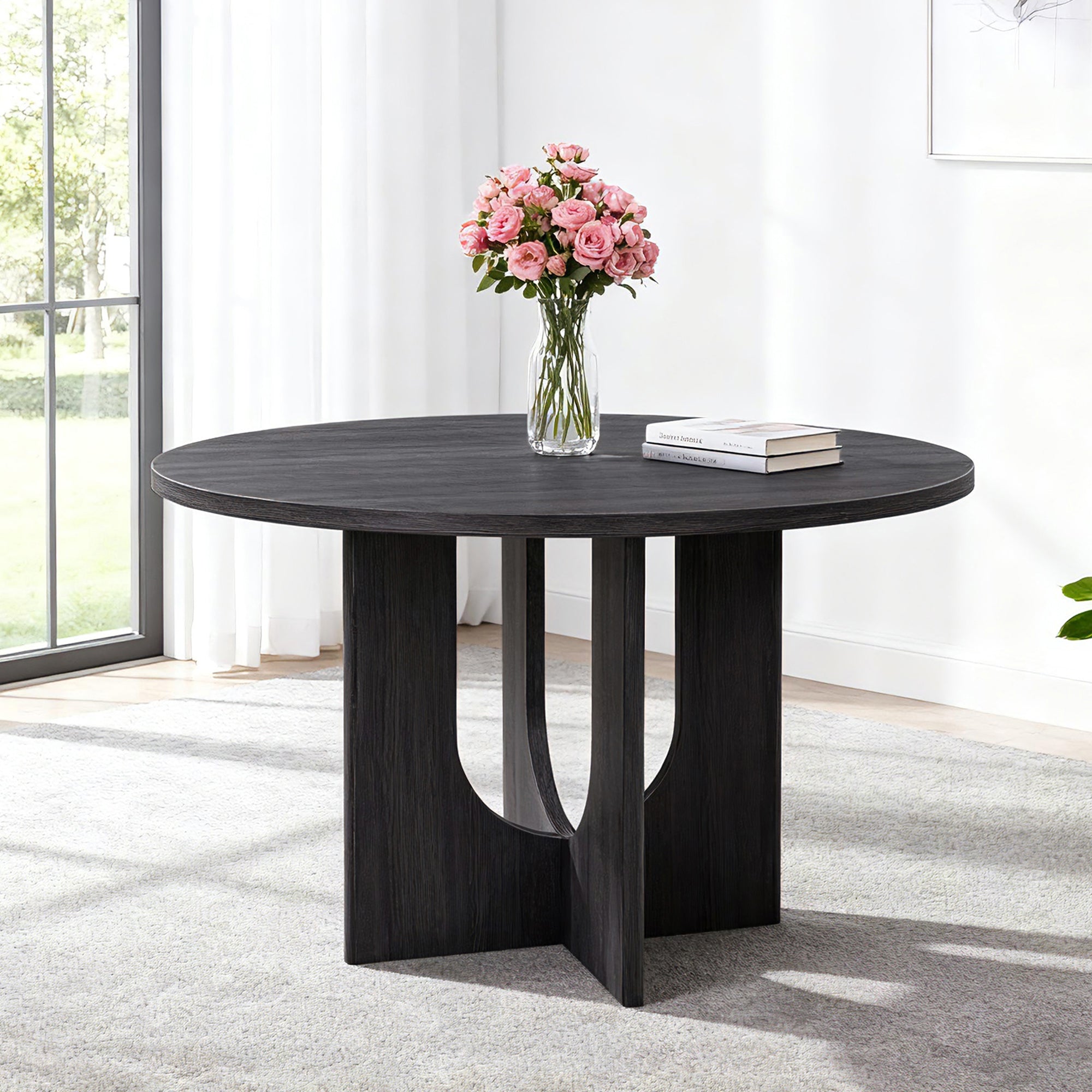 Modern Round Dining Table for 4, Farmhouse 47.3 inch Round Dining Table for Kitchen, Dining Room, Living Room, Antique B
