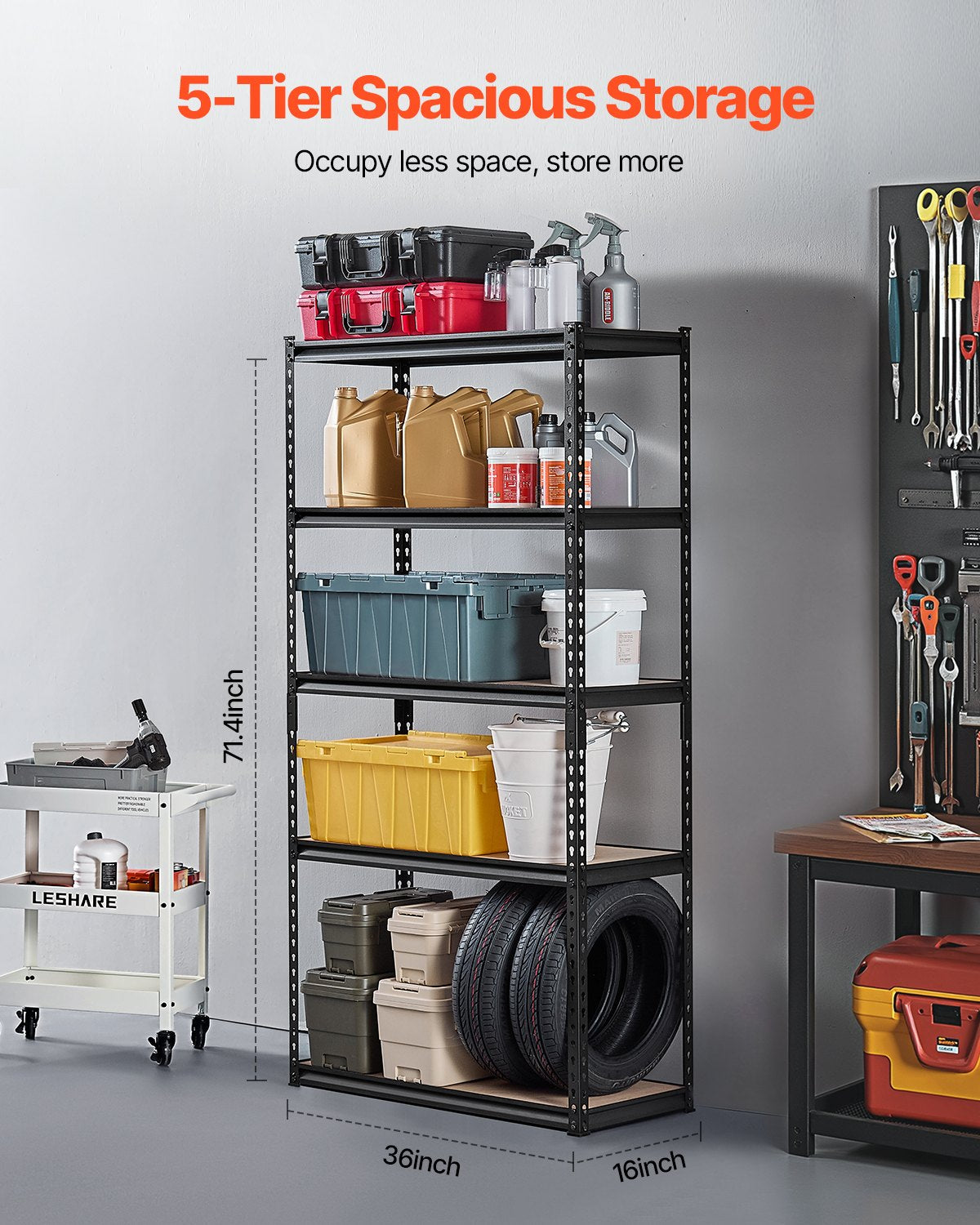 Storage Shelves 16 D X 36 W X 71.4 H 5-tier Garage Storage Shelving