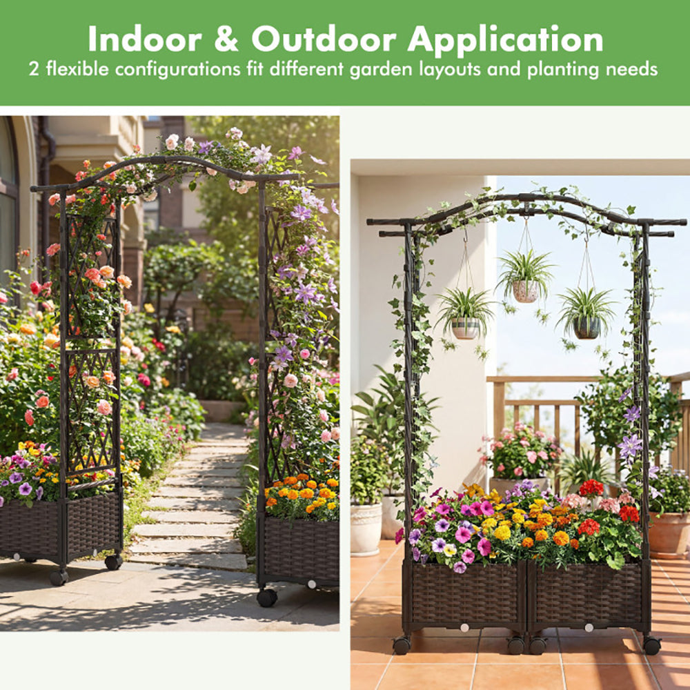 5 FT Self-Watering Planter Boxes With Lattice Trellis And Roof For Outdoor Application, Such As Balcony, Deck, Patio, An