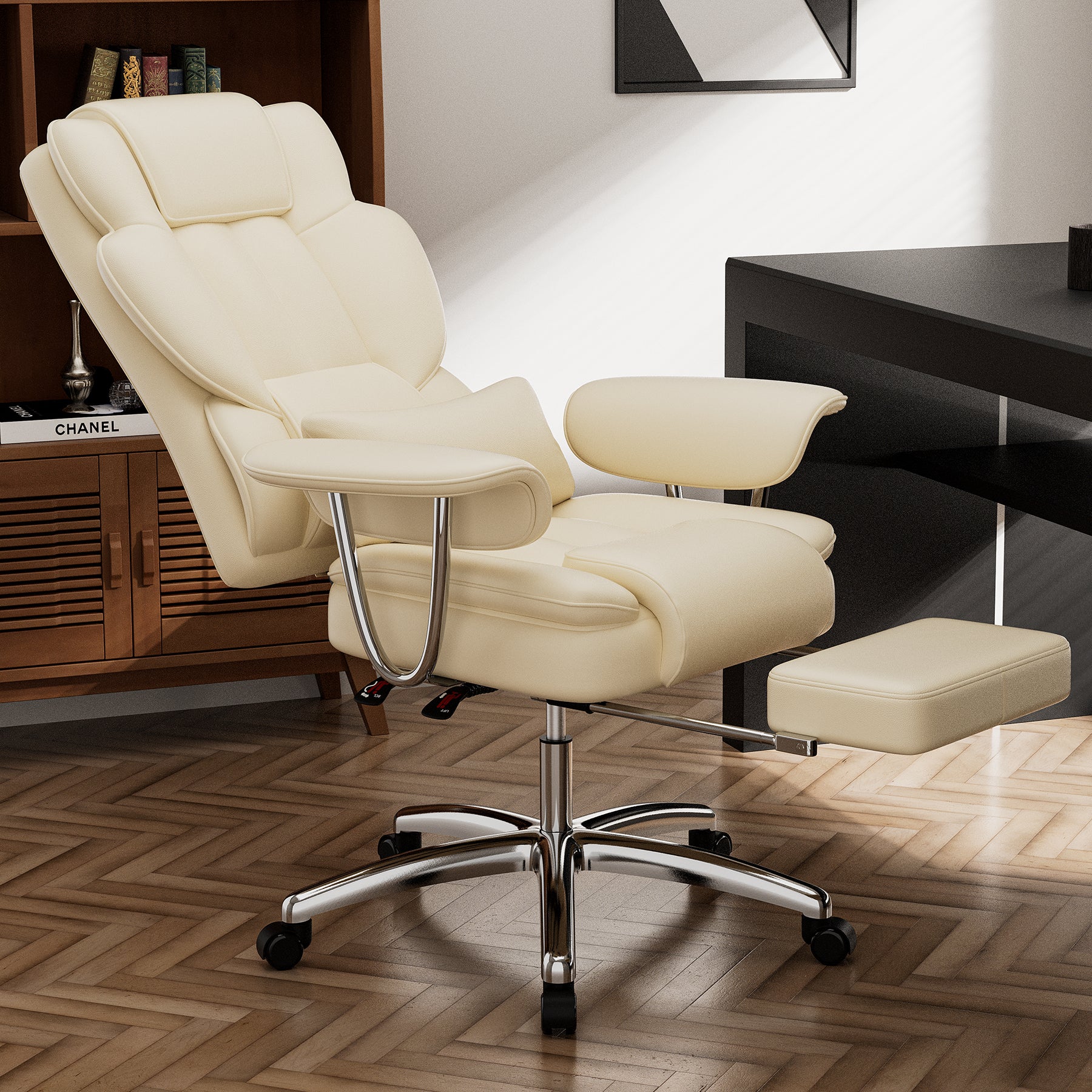 Office Chair, Big And Tall Executive Office Chair With Footrest, Leather Computer Chair, Ergonomic Reclining Chair High