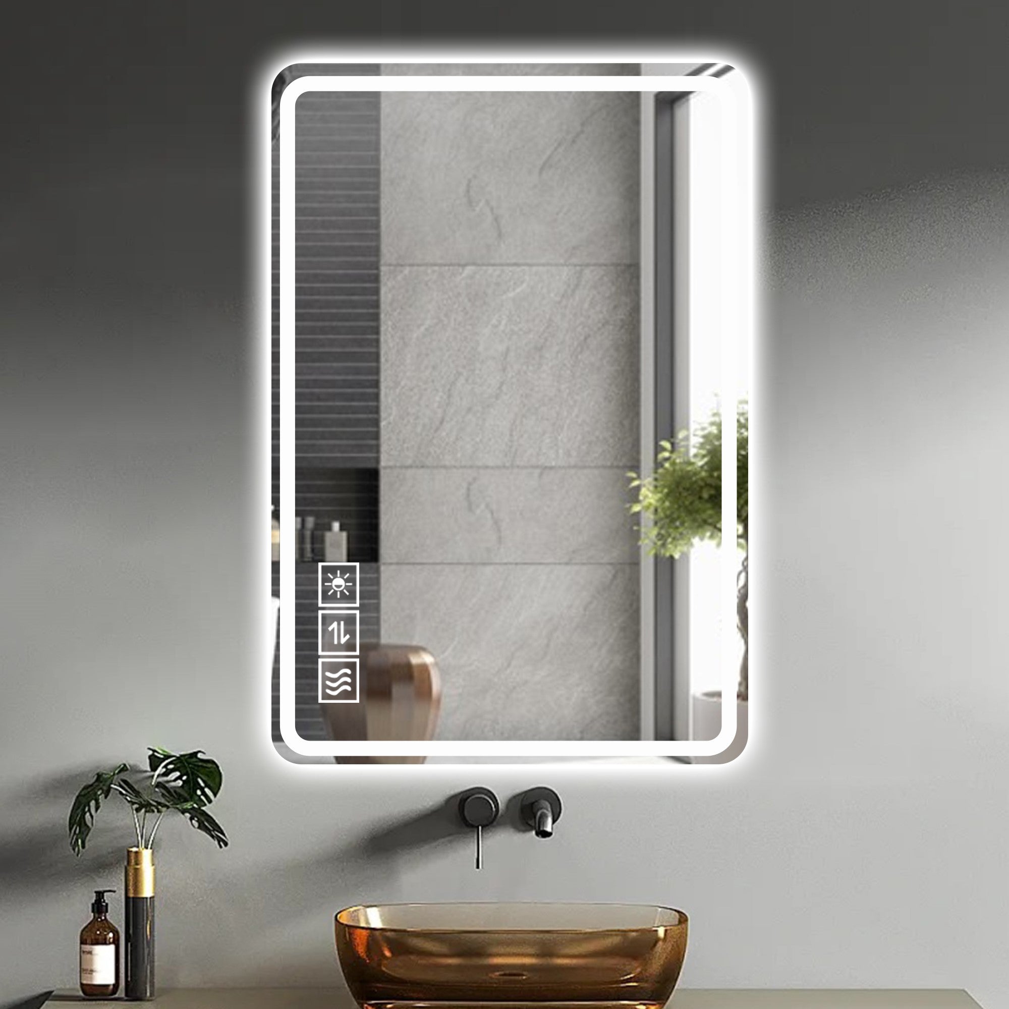 24X40 Inch LED Bathroom Mirror Vanity Mirrors With Front Lights Wall Mounted Anti-Fog Frameless Make Up Mirror With Ligh