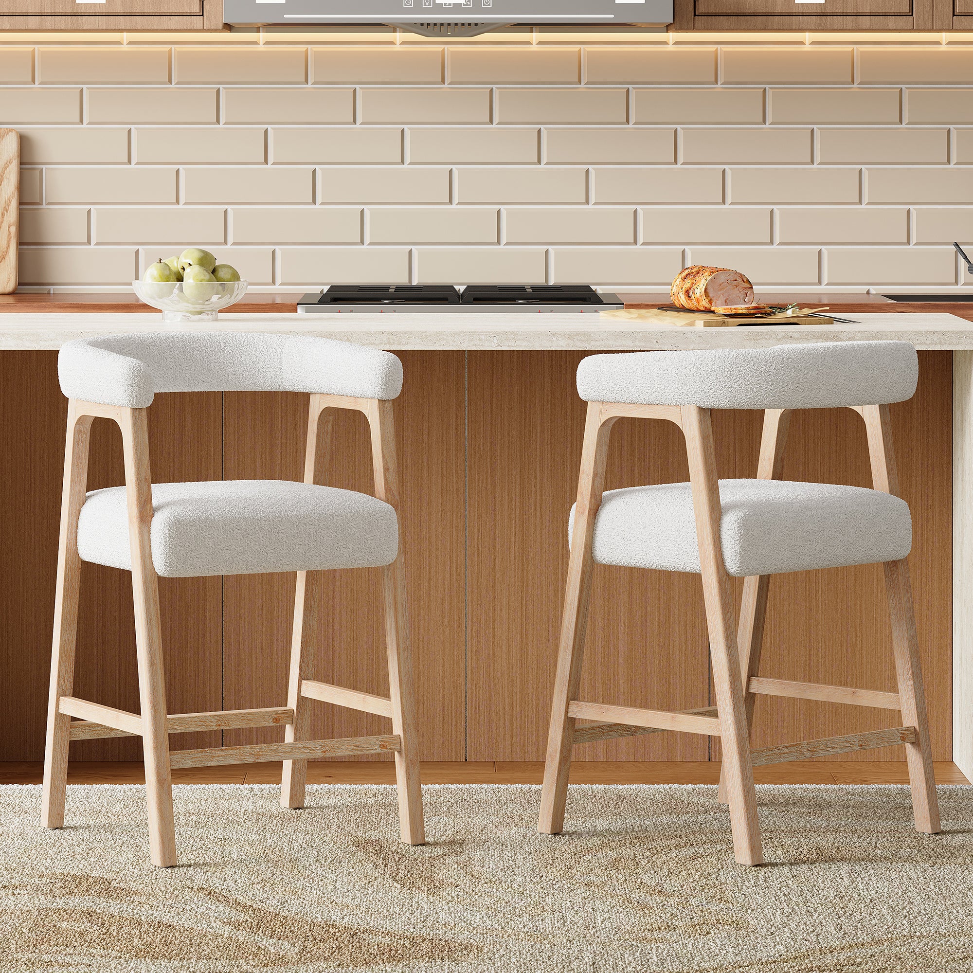 26 Seat Height Bar Stools With Back,  Comfortable Counter Stools For Kitchen Island Dining Room, Set Of 2