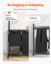 3 Tiers Laundry Sorter With Rack, Tall Laundry Hamper With Shelves And Drawers, 2 Section Freestanding Hanging Rack Stor