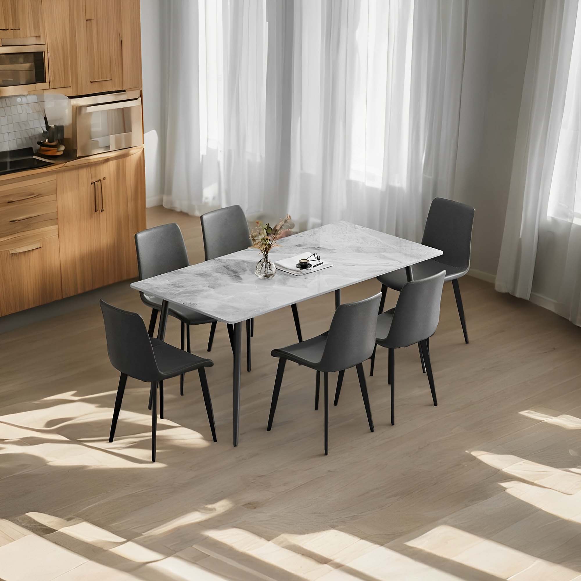 Dining Chairs 4PCS, Modern Kitchen & Dining Room Chairs, Upholstered Faux Leather Cushion Seat And Sturdy Metal Legs