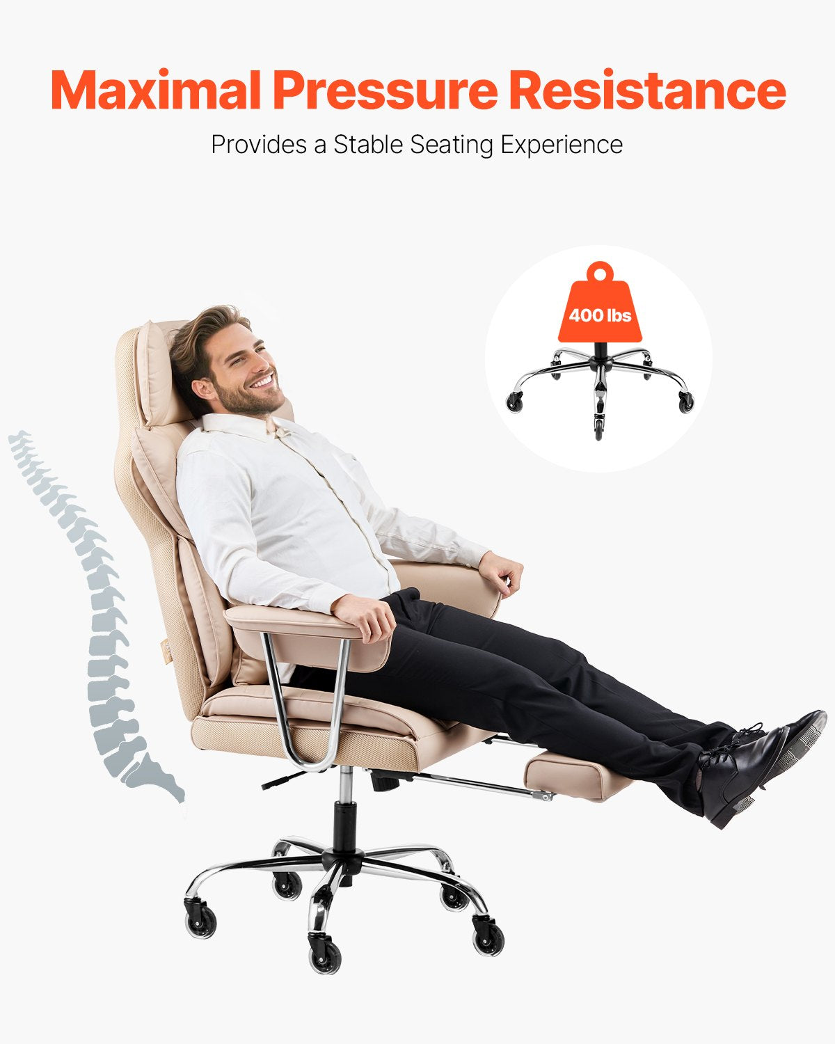 Executive Office Chair With Footrest, 400 Lbs Capacity With Heavy Duty PU Leather Wide Office Chair, Big And Tall Reclin