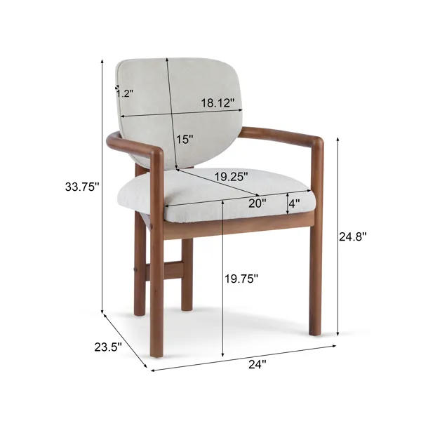 Dining Chairs Set Of 2 Upholstered Arm Chairs, Rubber Wood Accent Chairs Beige Fabric Seating, 300 LBS Weight Capacity