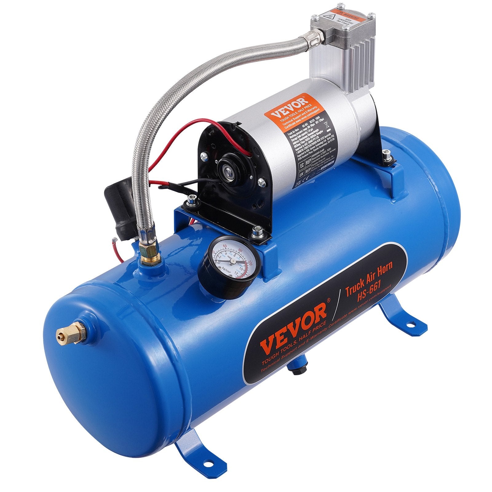 VEVOR 12V Air Compressor With Tank 1.6 Gallon 6 L, Train Horn Air Compressor, 120 Psi Working Pressure Onboard Air Compr