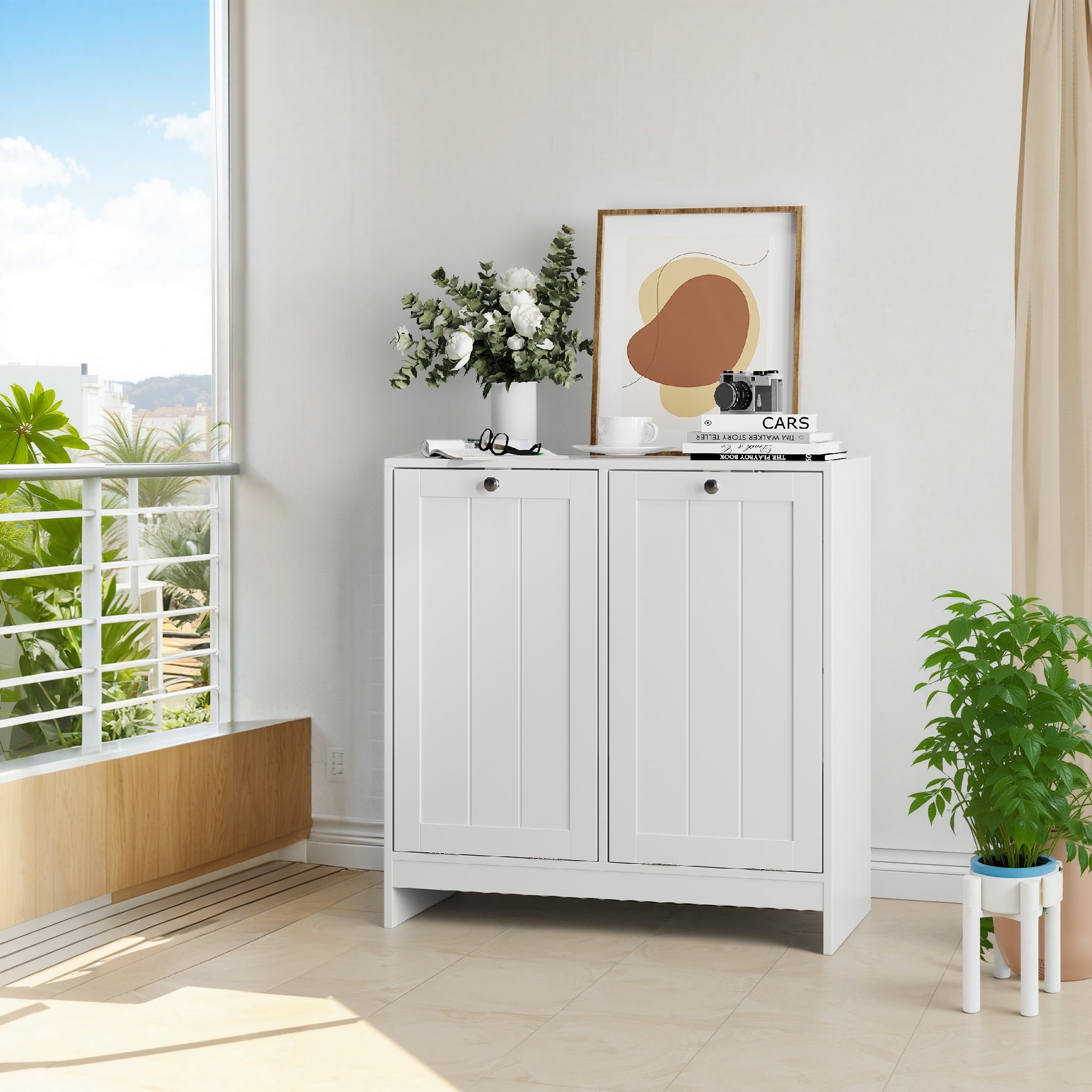 Tilted Laundry Hamper With Removable Basket, Hidden Laundry Hamper, Bathroom Laundry Hamper Storage Cabinet, Free-Standi