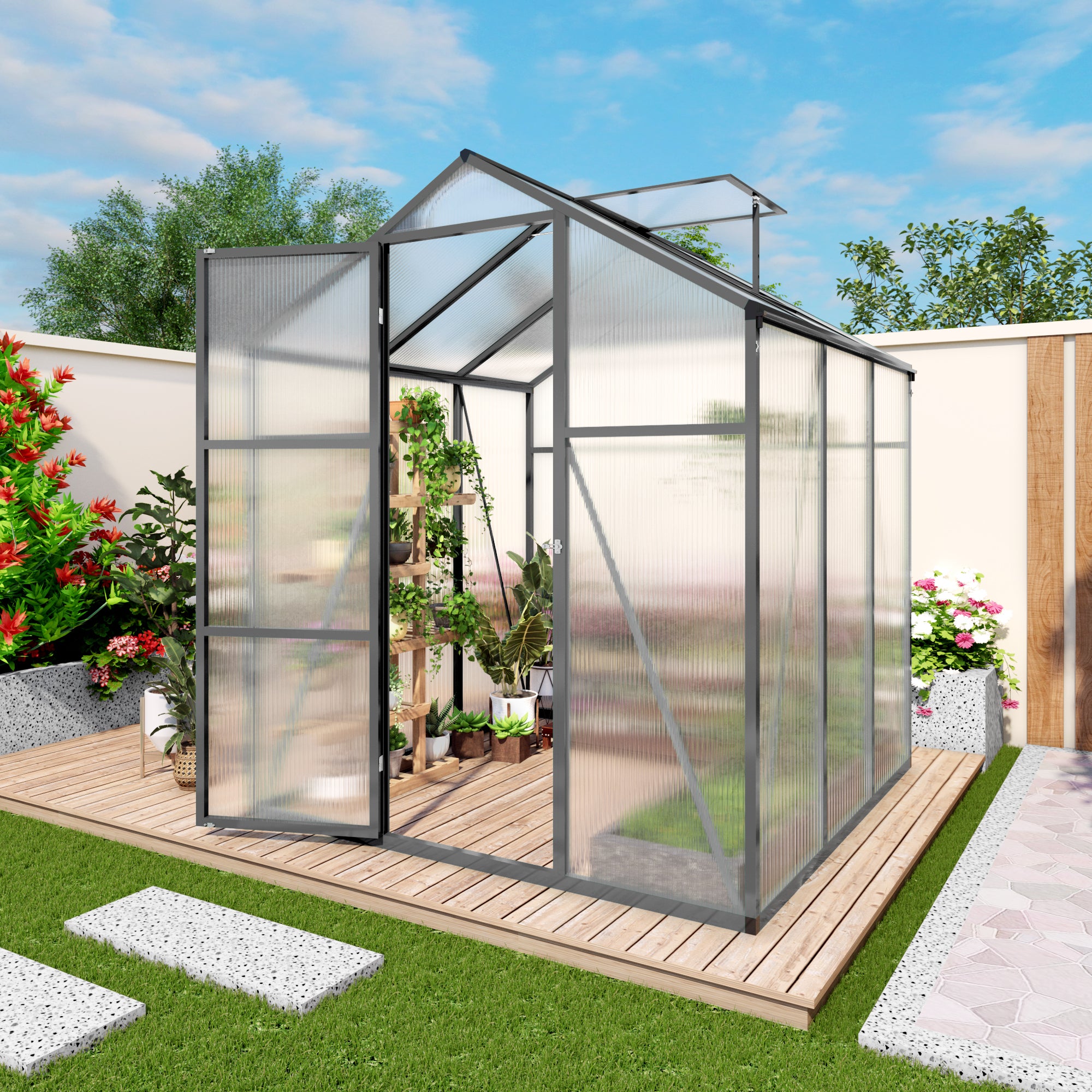 Newly Marketed Gain Height Windproofaluminum Greenhouse 6x6 FT Polycarbonate Greenhouse Raised Base And Anchor Aluminum
