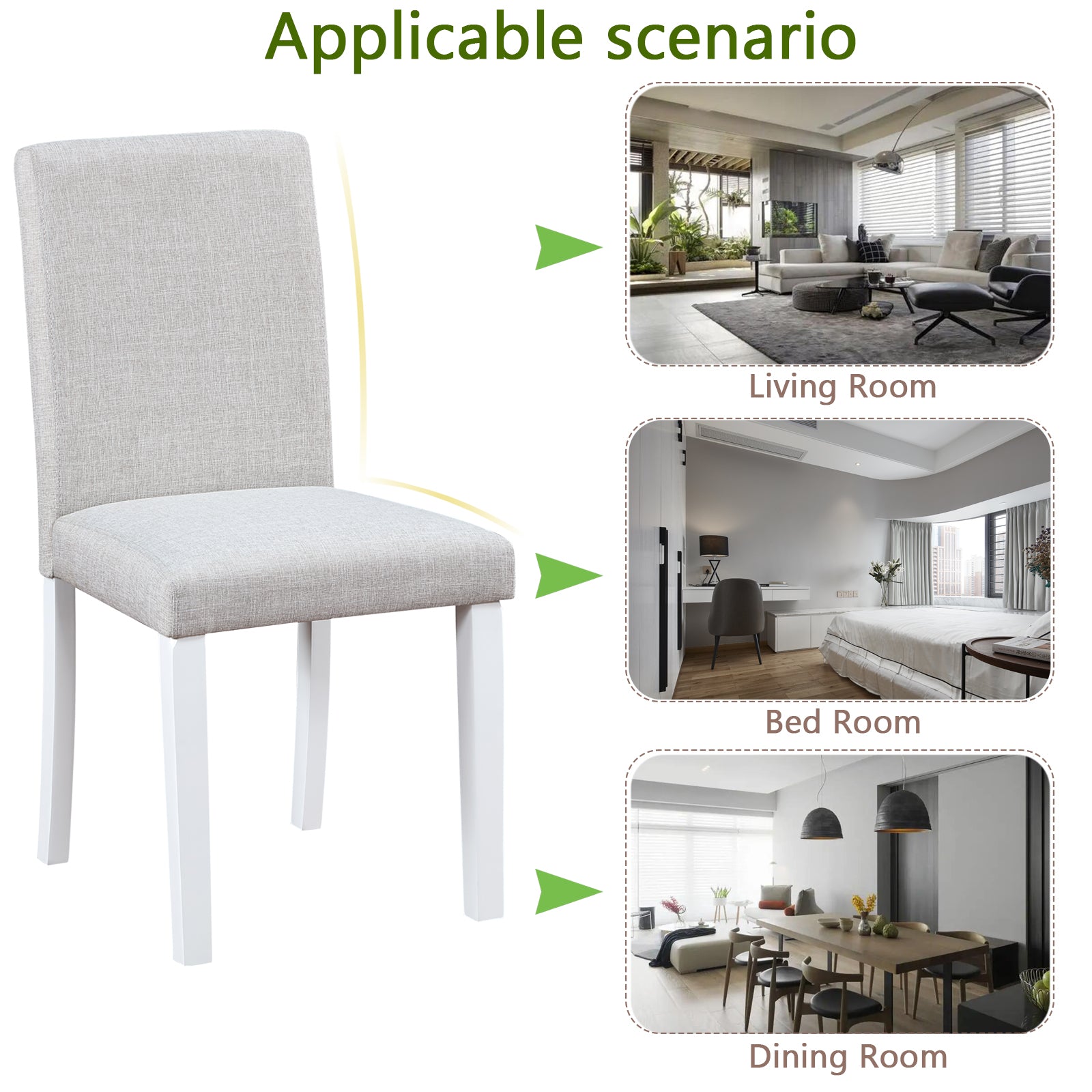 Dining Chairs Only, Dining Chairs set for 4, Kitchen Chair with Padded Seat, Side Chair for Dining Room, White & Gray
