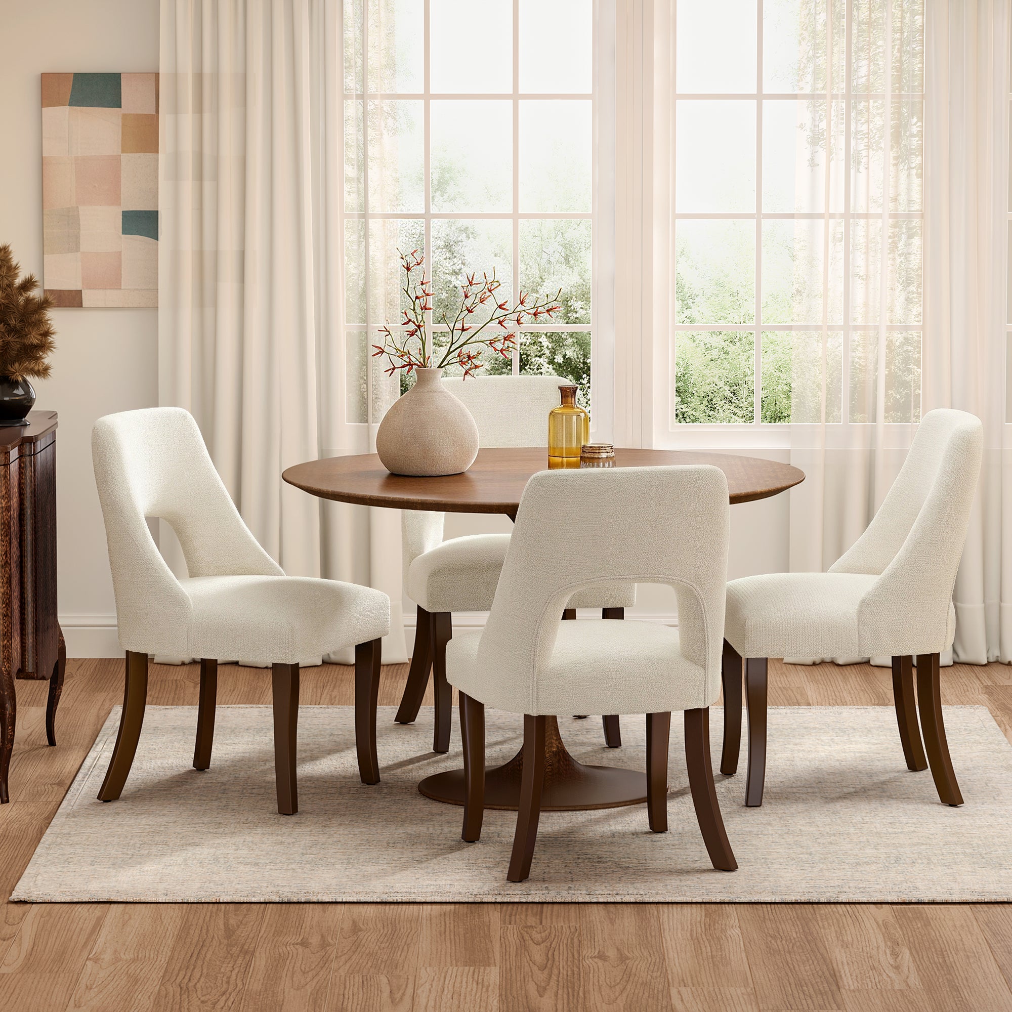 Dining Chair Set of 2,Upholstered Chenille Fabric Dining Chair Curved Solid Wood Legs, Elegant Tufted Club Dining Room K