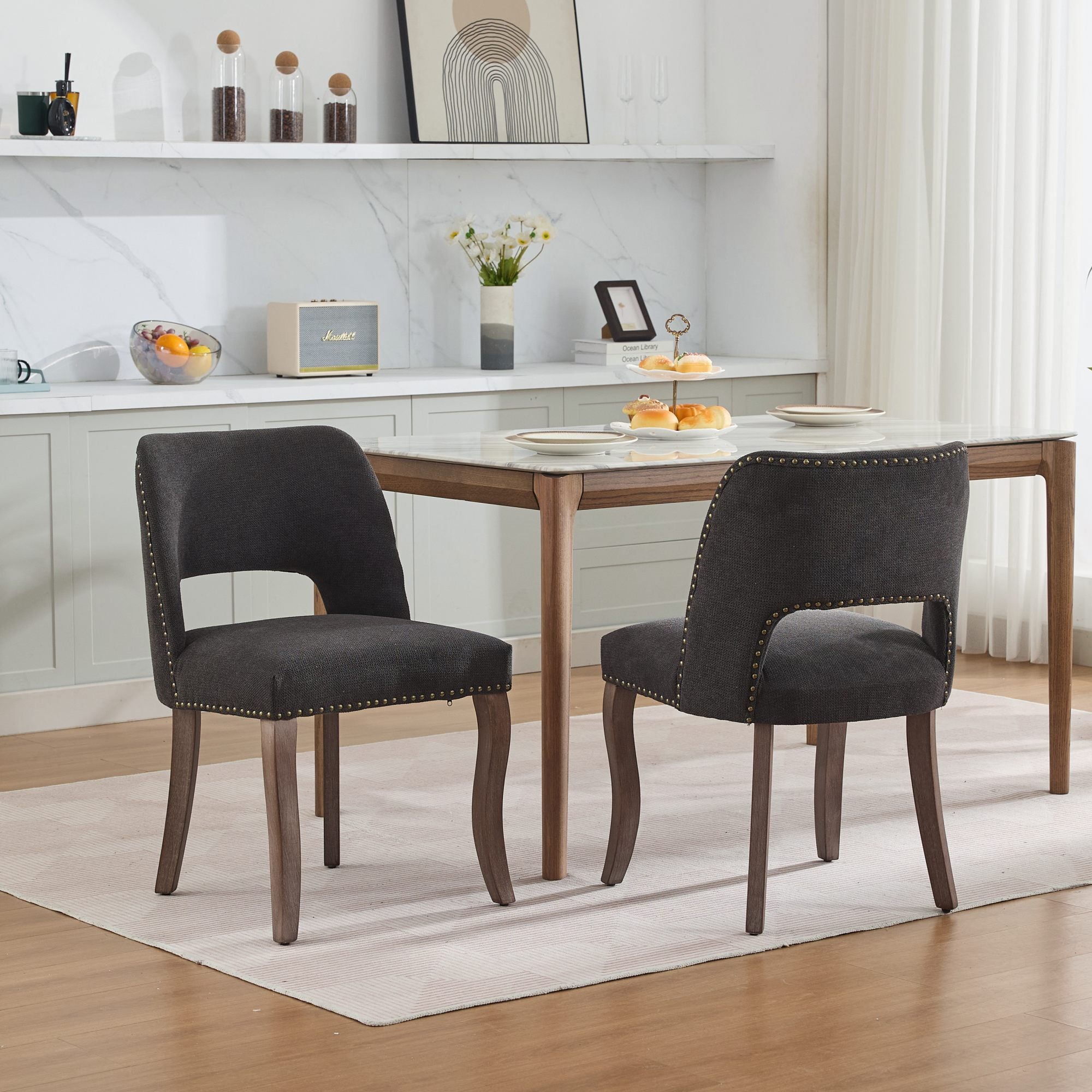 Wooden Dining Chairs Set Of 2, Modern Fabric Upholstered Dining Room Chair Kitchen Chairs, Farmhouse Dinner Chair For Ki