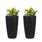 Set Of 2 Faux Rattan Tall Planters Outdoor Indoor Large Planters With Water Level Monitor Inner Bucket, Automatic Wateri
