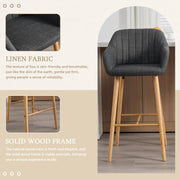 Modern Bar Stools Set Of 2, Kitchen Island Tall Chairs With Back, Arm, Footrest And Solid Wood Leg, Linen Fabric Upholst