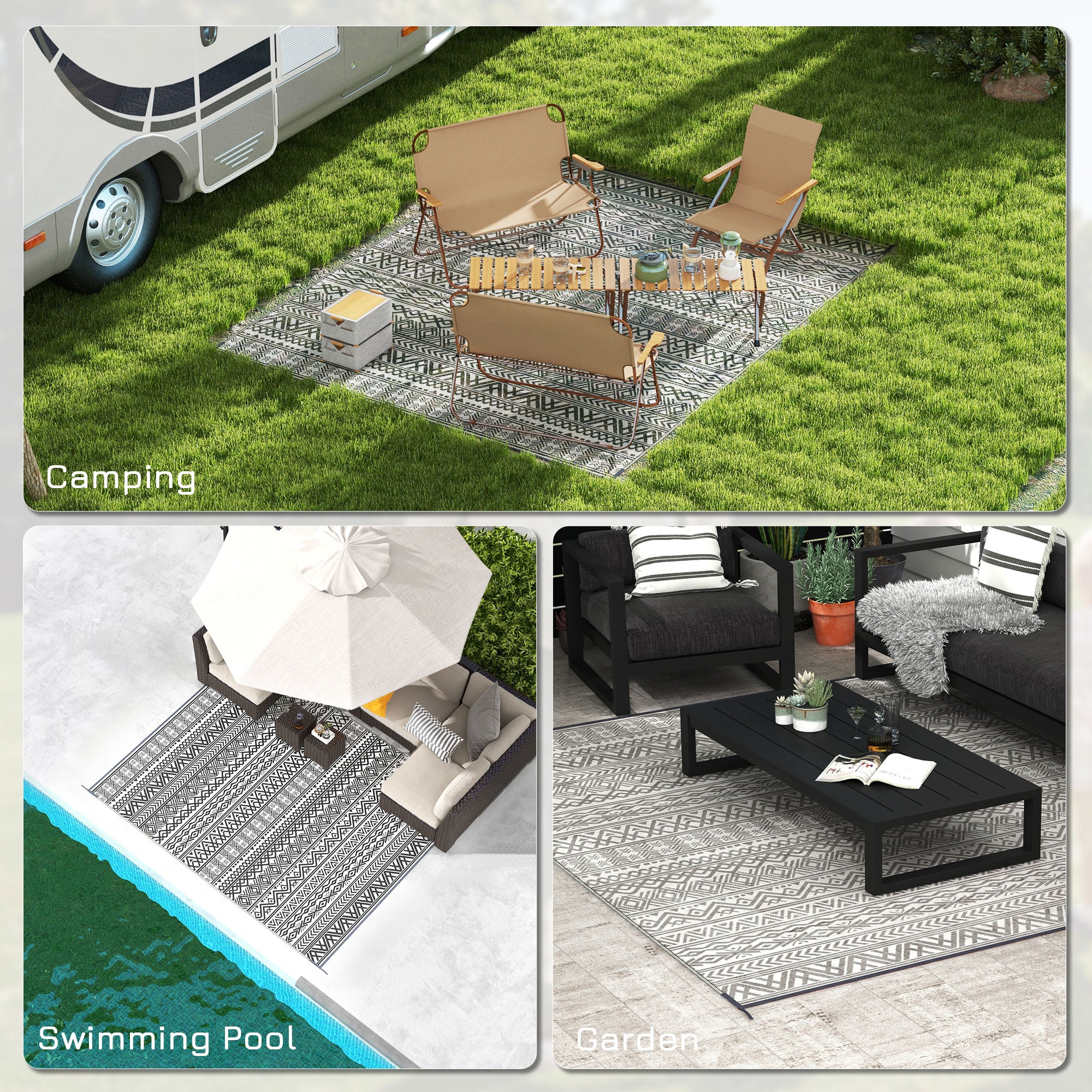 Reversible Outdoor Rug Carpet RV Camping Rugs with Carry Bag