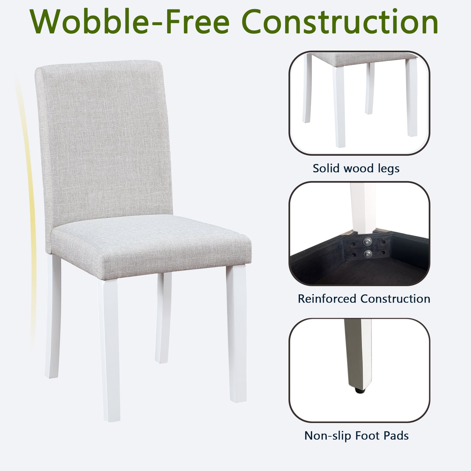 Dining Chairs Only, Dining Chairs set for 4, Kitchen Chair with Padded Seat, Side Chair for Dining Room, White & Gray
